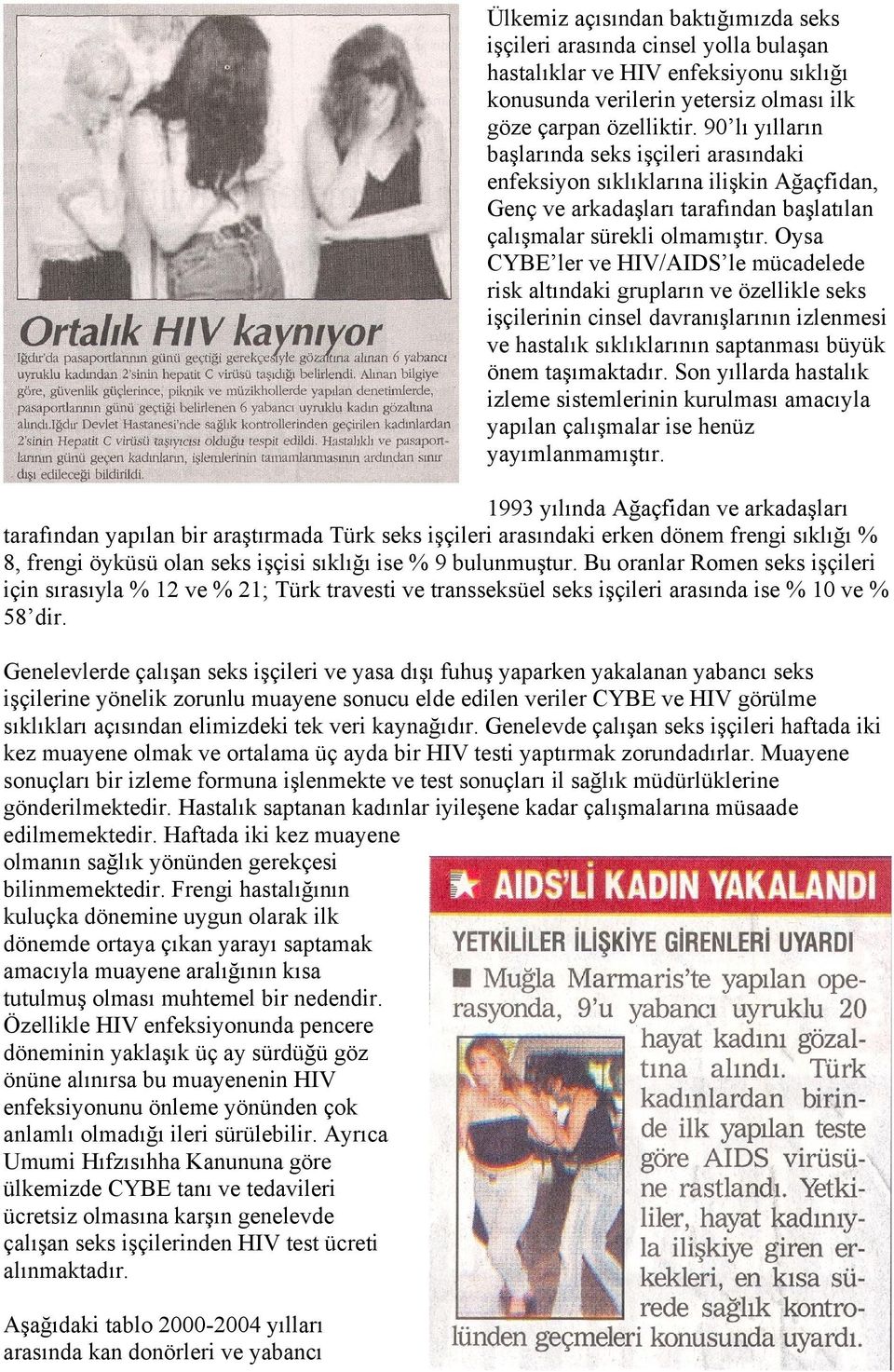 Oysa CYBE ler ve HIV/AIDS le mücadelede risk altındaki grupların ve özellikle seks işçilerinin cinsel davranışlarının izlenmesi ve hastalık sıklıklarının saptanması büyük önem taşımaktadır.