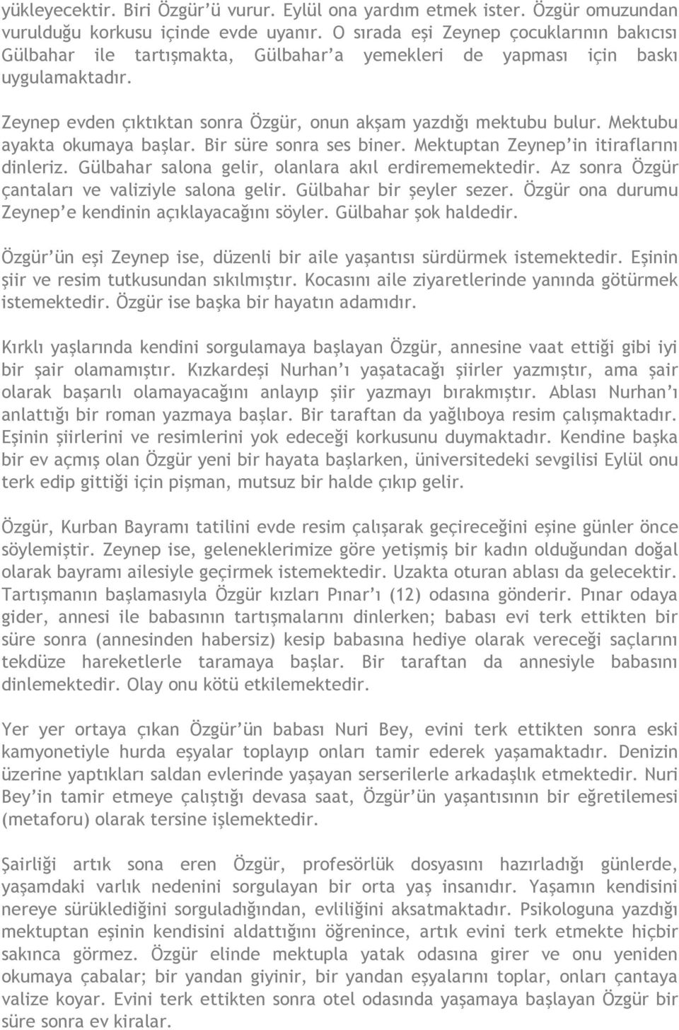 Mektubu ayakta okumaya başlar. Bir süre sonra ses biner. Mektuptan Zeynep in itiraflarını dinleriz. Gülbahar salona gelir, olanlara akıl erdirememektedir.