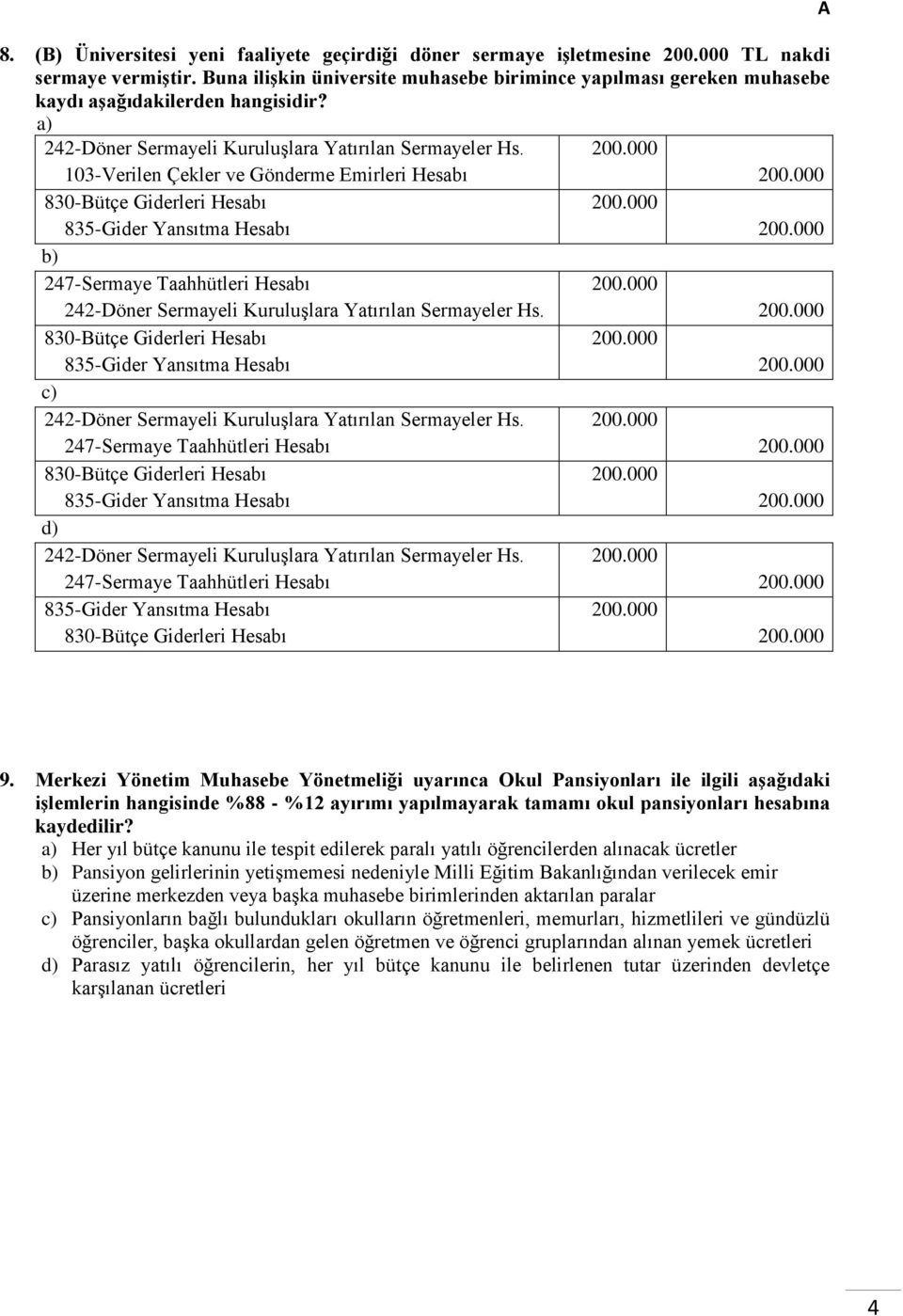 000 103-Verilen Çekler ve Gönderme Emirleri Hesabı 200.000 830-Bütçe Giderleri Hesabı 200.000 835-Gider Yansıtma Hesabı 200.000 247-Sermaye Taahhütleri Hesabı 200.