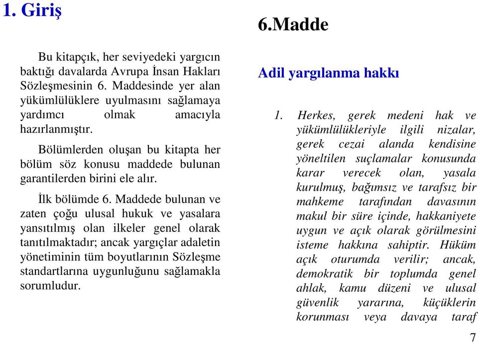 Maddede bulunan ve zaten çou ulusal hukuk ve yasalara yansıtılmı olan ilkeler genel olarak tanıtılmaktadır; ancak yargıçlar adaletin yönetiminin tüm boyutlarının Sözleme standartlarına uygunluunu