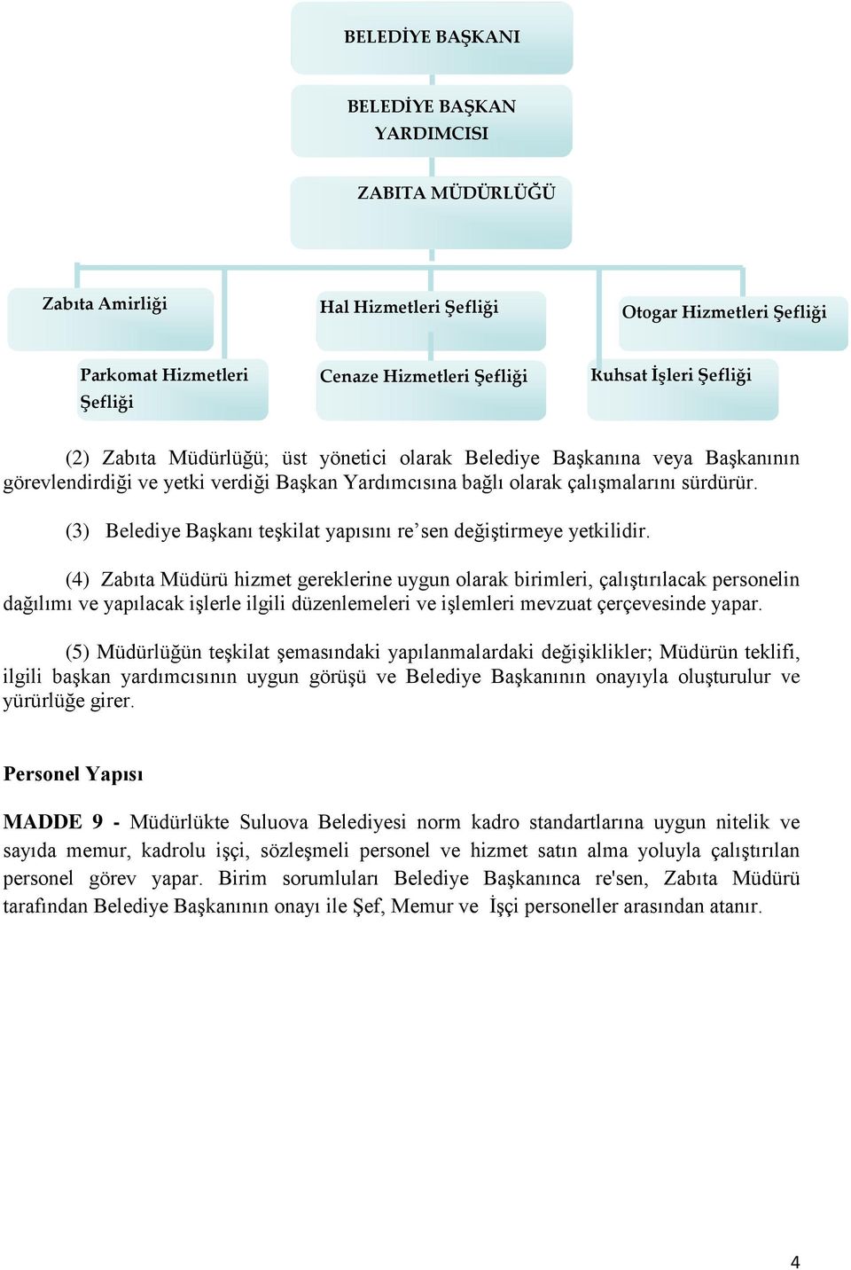 (3) Belediye Başkanı teşkilat yapısını re sen değiştirmeye yetkilidir.