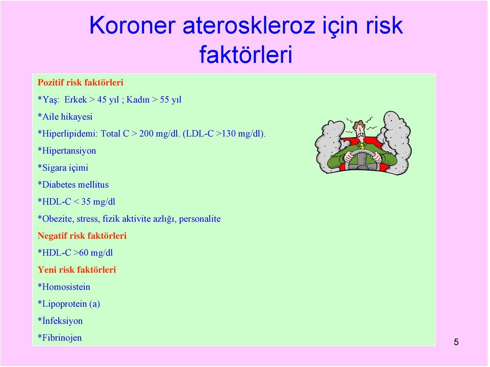 *Hipertansiyon *Sigara içimi *Diabetes mellitus *HDL-C < 35 mg/dl *Obezite, stress, fizik aktivite