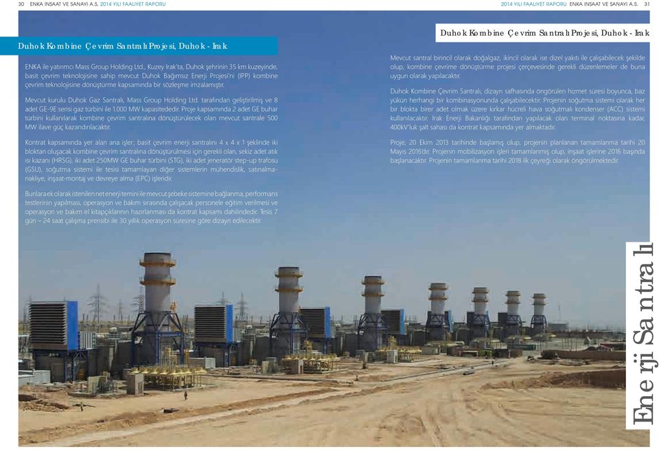imzalamıştır. Mevcut kurulu Duhok Gaz Santralı, Mass Group Holding Ltd. tarafından geliştirilmiş ve 8 adet GE-9E serisi gaz türbini ile 1.000 MW kapasitededir.