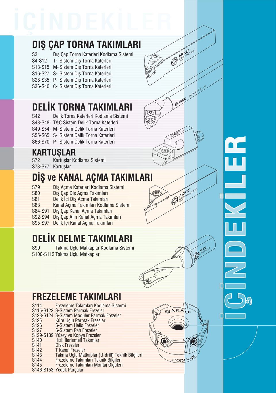 elik Torna Katerleri KARTUŞAR S7 Kartuşlar Kodlama Sistemi S7S77 Kartuşlar İŞ ve KANA AÇMA TAKIMARI S79 iş Açma Katerleri Kodlama Sistemi S0 ış Çap iş Açma Takımları S1 elik İçi iş Açma Takımları S