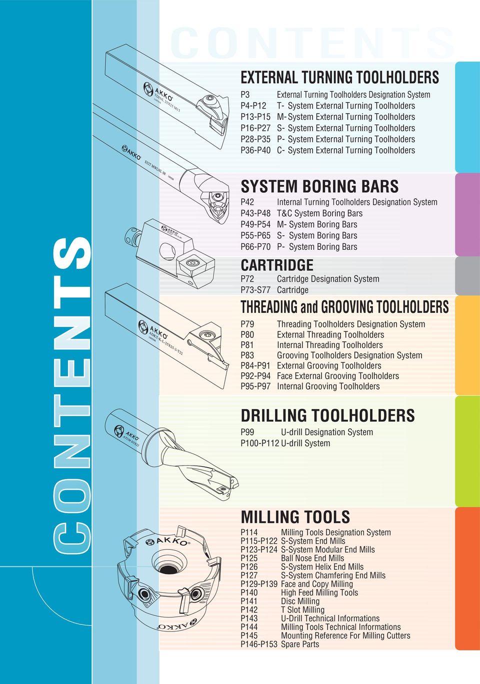 Boring Bars PP S System Boring Bars PP P System Boring Bars CARTRIGE P7 Cartridge esignation System P7S77 Cartridge THREAING and GROOVING TOOHOERS P79 Treading Toololders esignation System P0