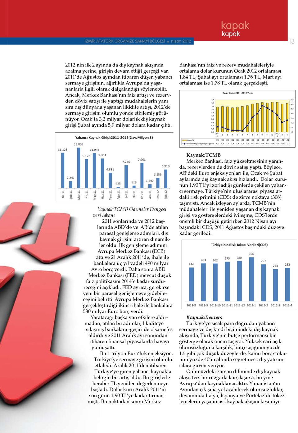 Ancak, Merkez Bankası nın faiz artışı ve rezervden döviz satışı ile yaptığı müdahalelerin yanı sıra dış dünyada yaşanan likidite artışı, 2012 de sermaye girişini olumlu yönde etkilemiş görünüyor.