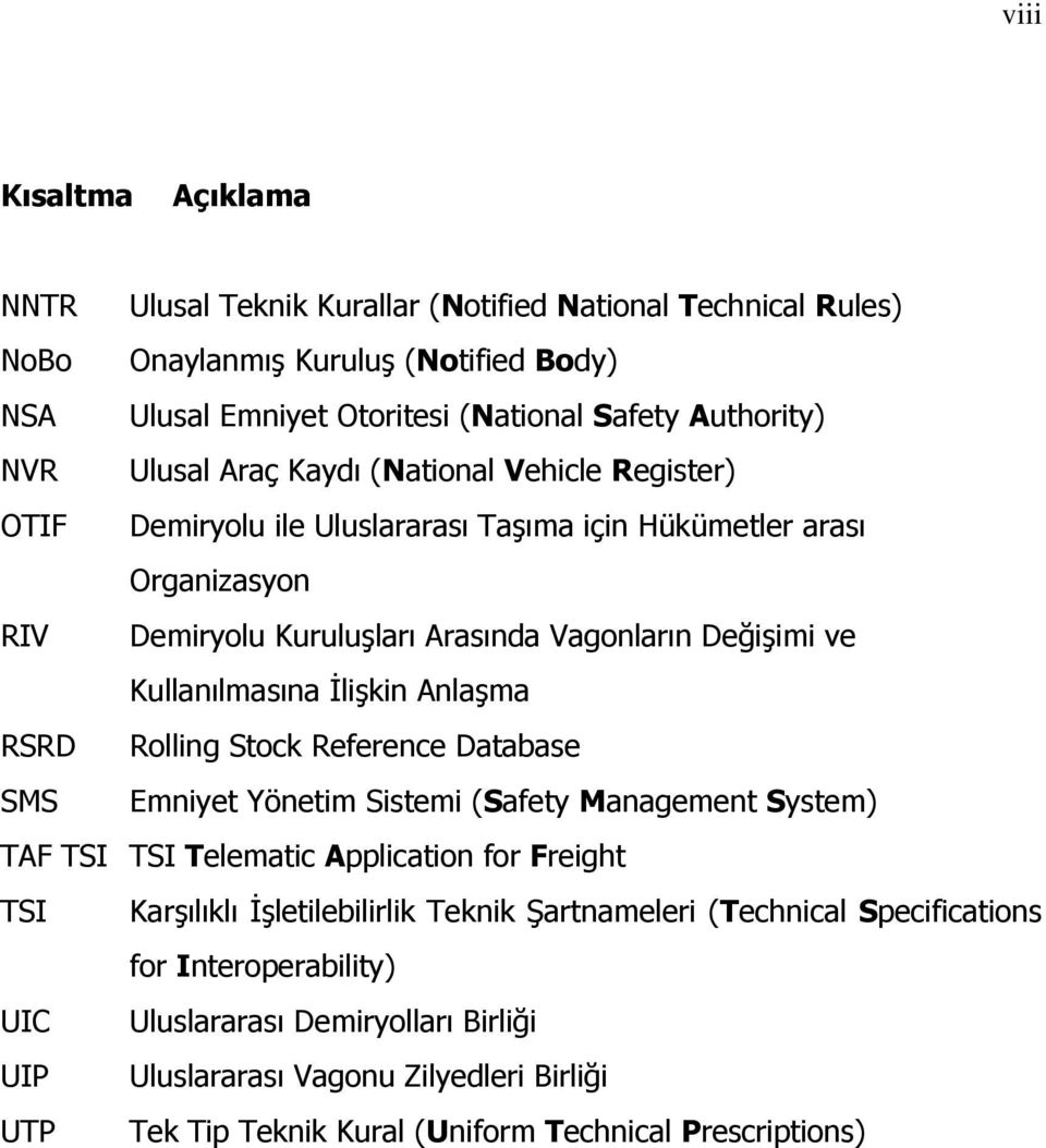 İlişkin Anlaşma RSRD Rolling Stock Reference Database SMS Emniyet Yönetim Sistemi (Safety Management System) TAF TSI TSI Telematic Application for Freight TSI Karşılıklı İşletilebilirlik Teknik