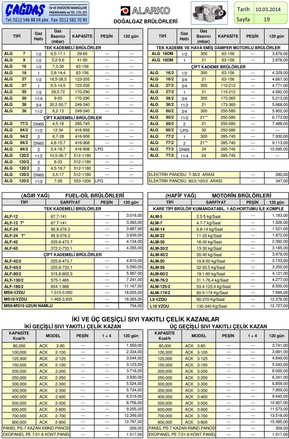 679,00 ALG 9 / 5,-9,6 4-80 ALG 6DM 63-56 3.978,00 ALG 6 / 7,3-30 63-56 ÇİFT KADEME BRÜLÖRLER ALG 6 3,8-4,4 63-56 ALG 6/ / 300 63-56 4.39,00 ALG 7 / 6,5-38,5 3-05 ALG 6/ 3/4 63-56 4.