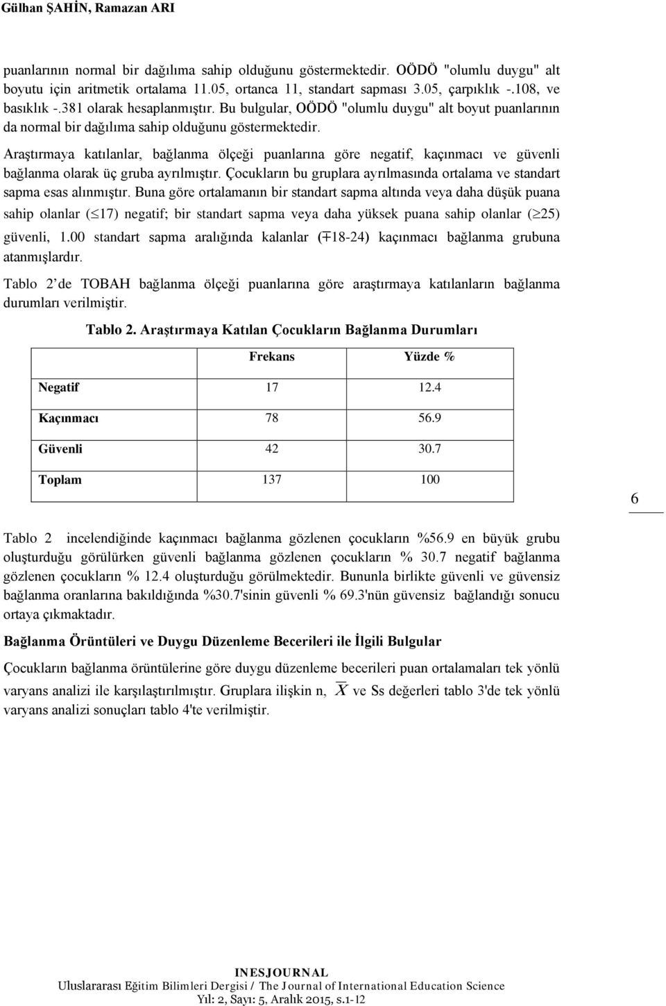 Araştırmaya katılanlar, bağlanma ölçeği puanlarına göre negatif, kaçınmacı ve güvenli bağlanma olarak üç gruba ayrılmıştır.