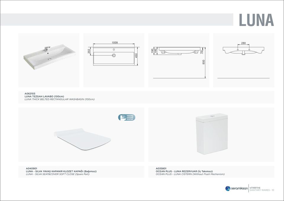 (Bağımsız) LUNA - SILVA SEAT&COVER SOFT CLOSE (Spare Part) A035801 OCEAN PLUS - LUNA