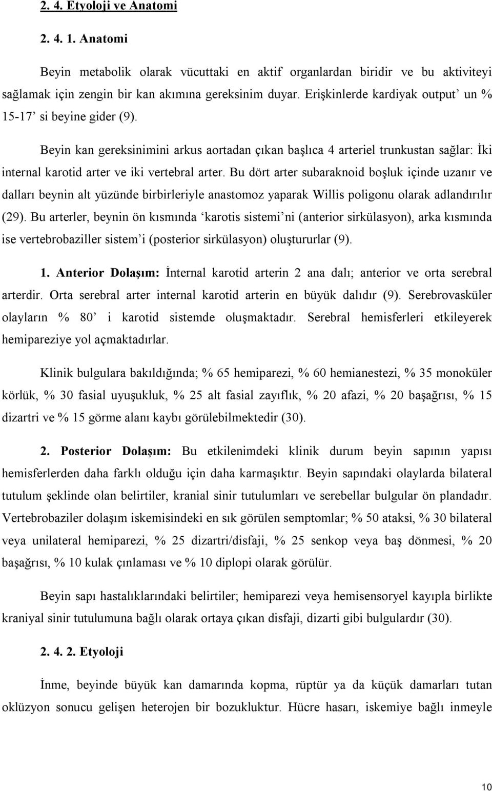 Bu dört arter subaraknoid boşluk içinde uzanır ve dalları beynin alt yüzünde birbirleriyle anastomoz yaparak Willis poligonu olarak adlandırılır (29).