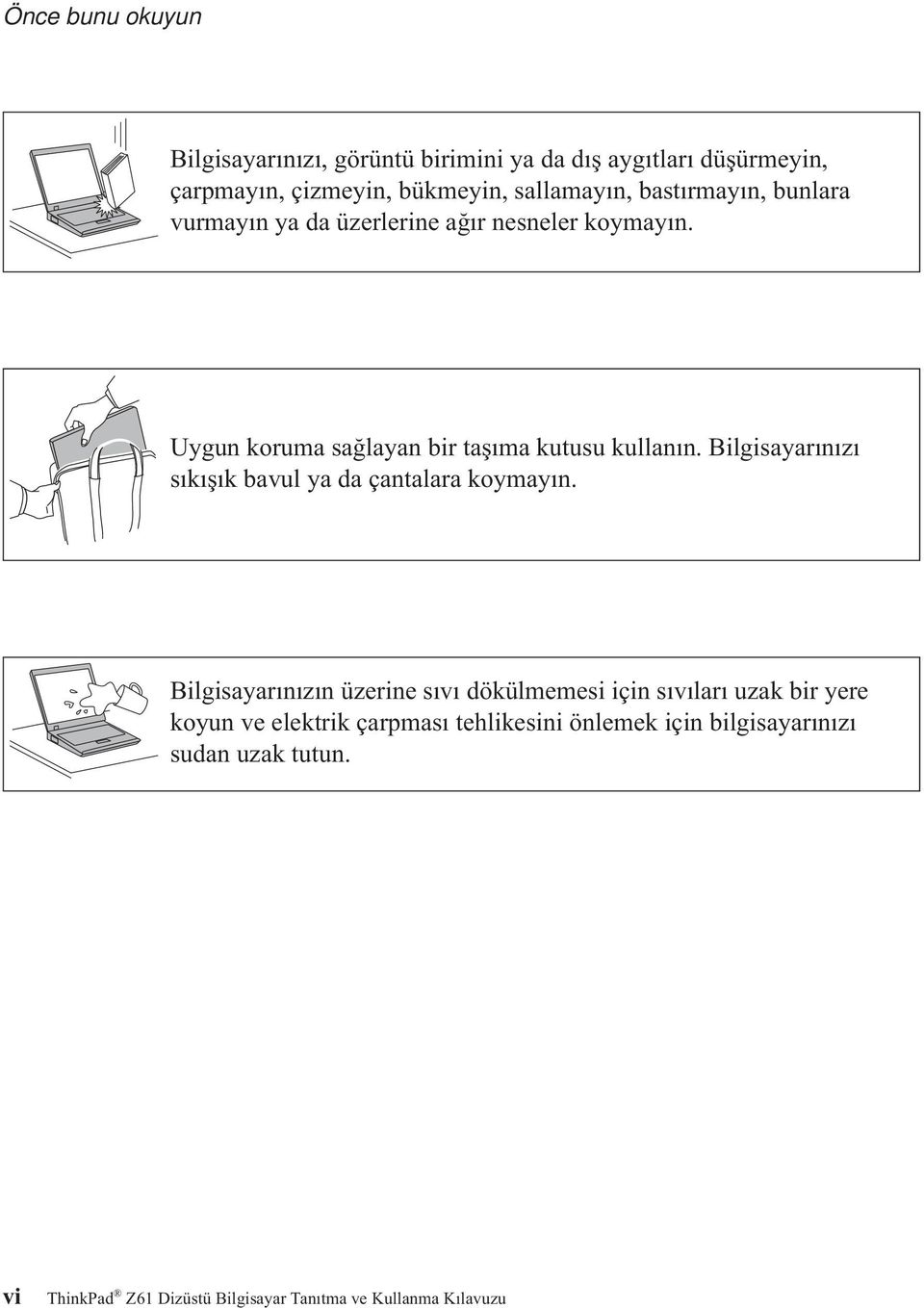 Bilgisayarınızı sıkışık bavul ya da çantalara koymayın.