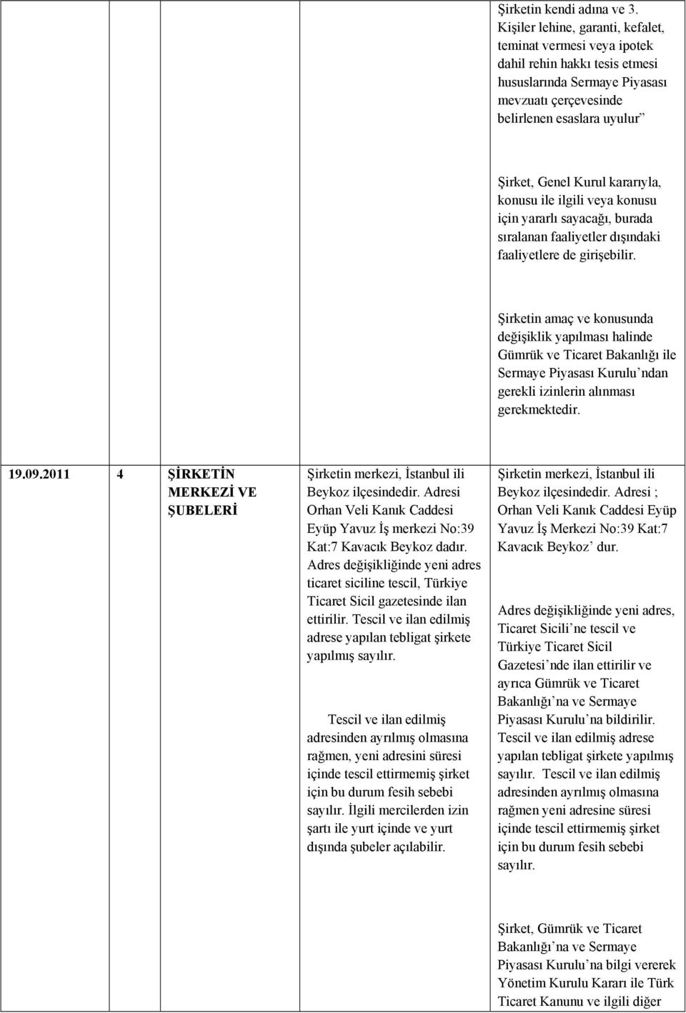 kararıyla, konusu ile ilgili veya konusu için yararlı sayacağı, burada sıralanan faaliyetler dışındaki faaliyetlere de girişebilir.