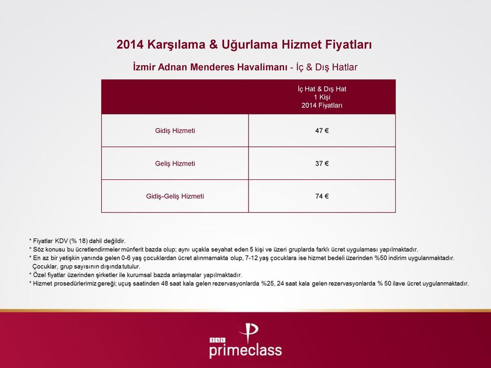 Hatlar İç Hat & Dış Hat 1 Kişi 2014 Fiyatları