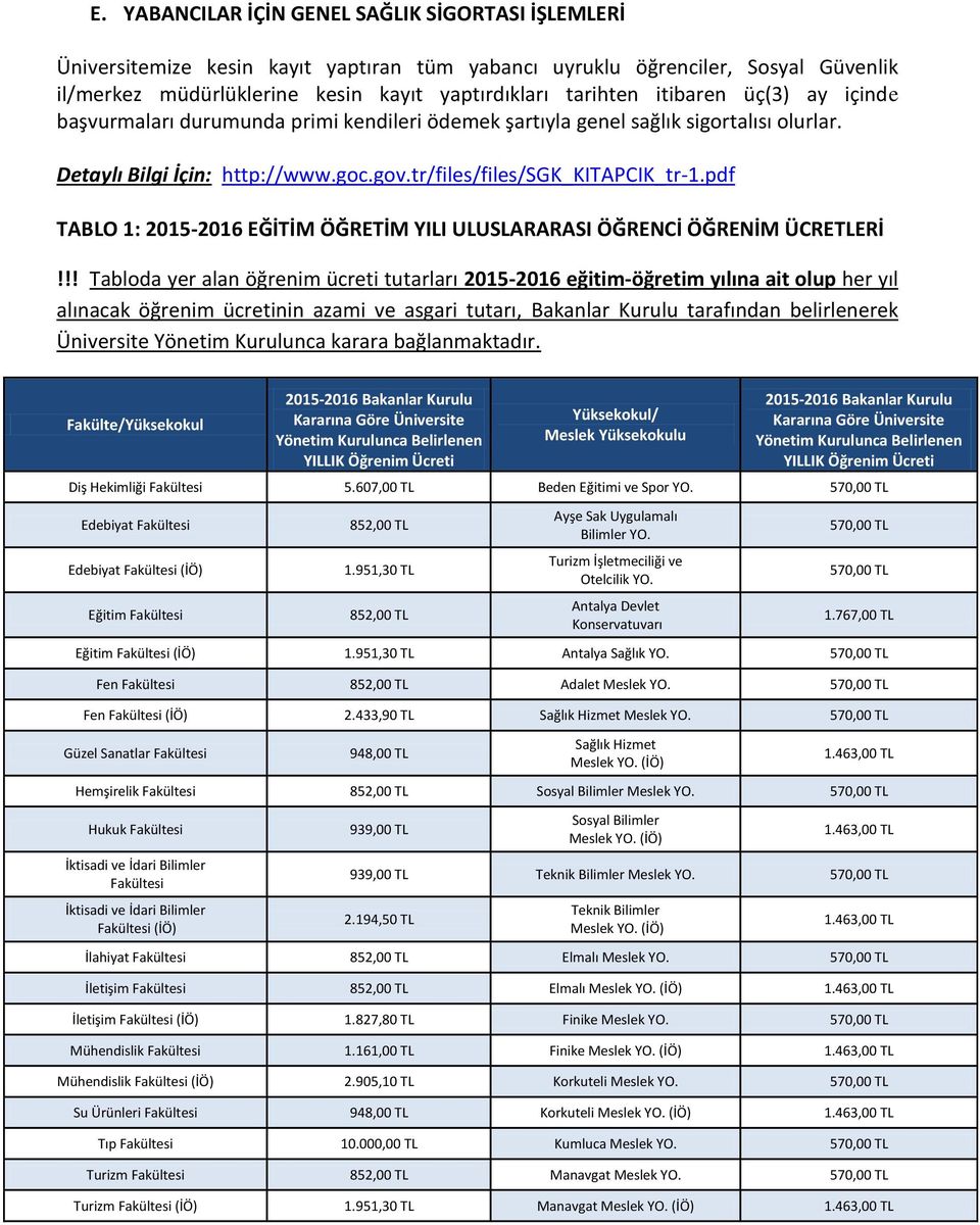 pdf TABLO 1: 2015-2016 EĞİTİM ÖĞRETİM YILI ULUSLARARASI ÖĞRENCİ ÖĞRENİM ÜCRETLERİ!