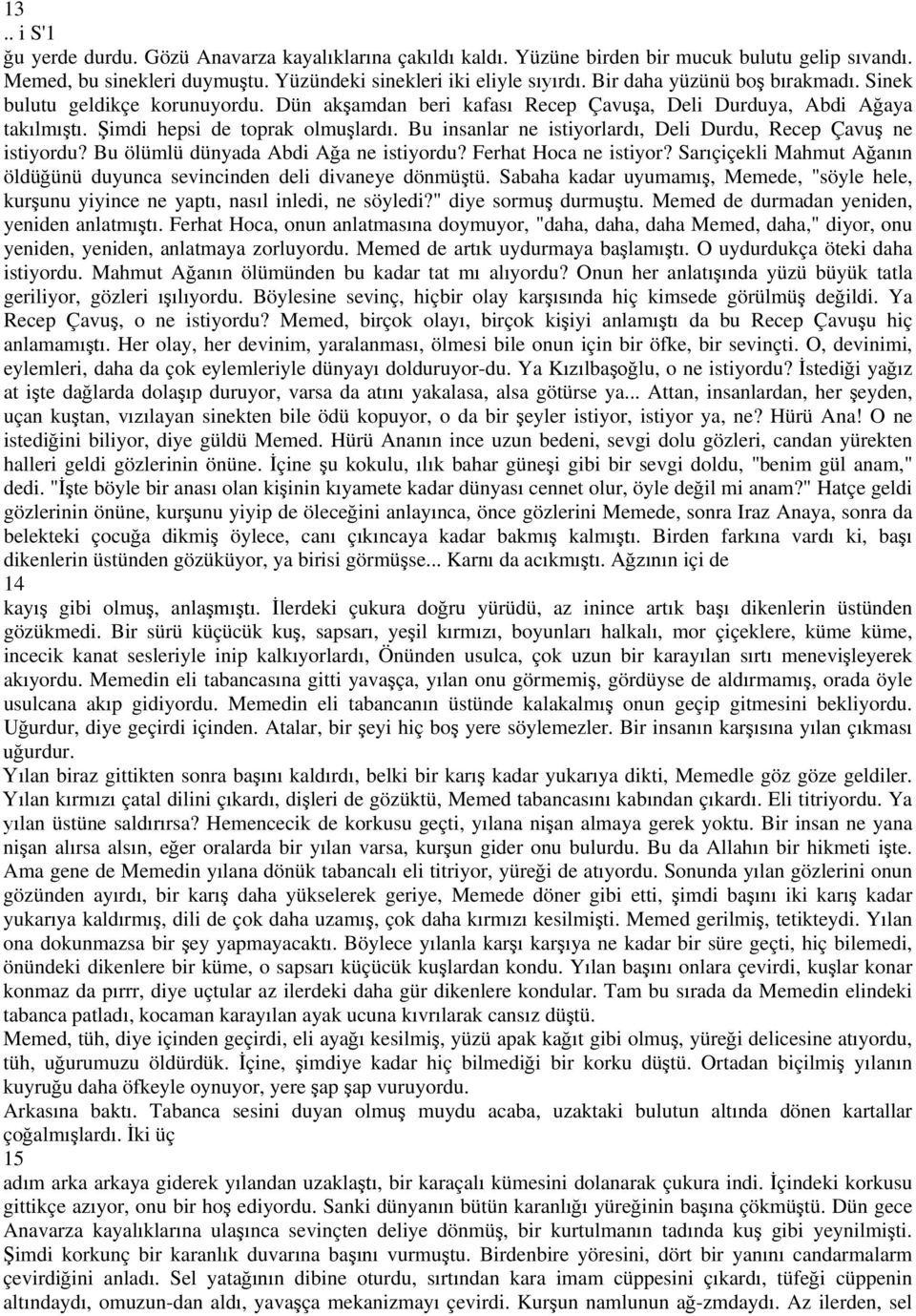 Bu insanlar ne istiyorlard, Deli Durdu, Recep Çavu ne istiyordu? Bu ölümlü dünyada Abdi A a ne istiyordu? Ferhat Hoca ne istiyor?