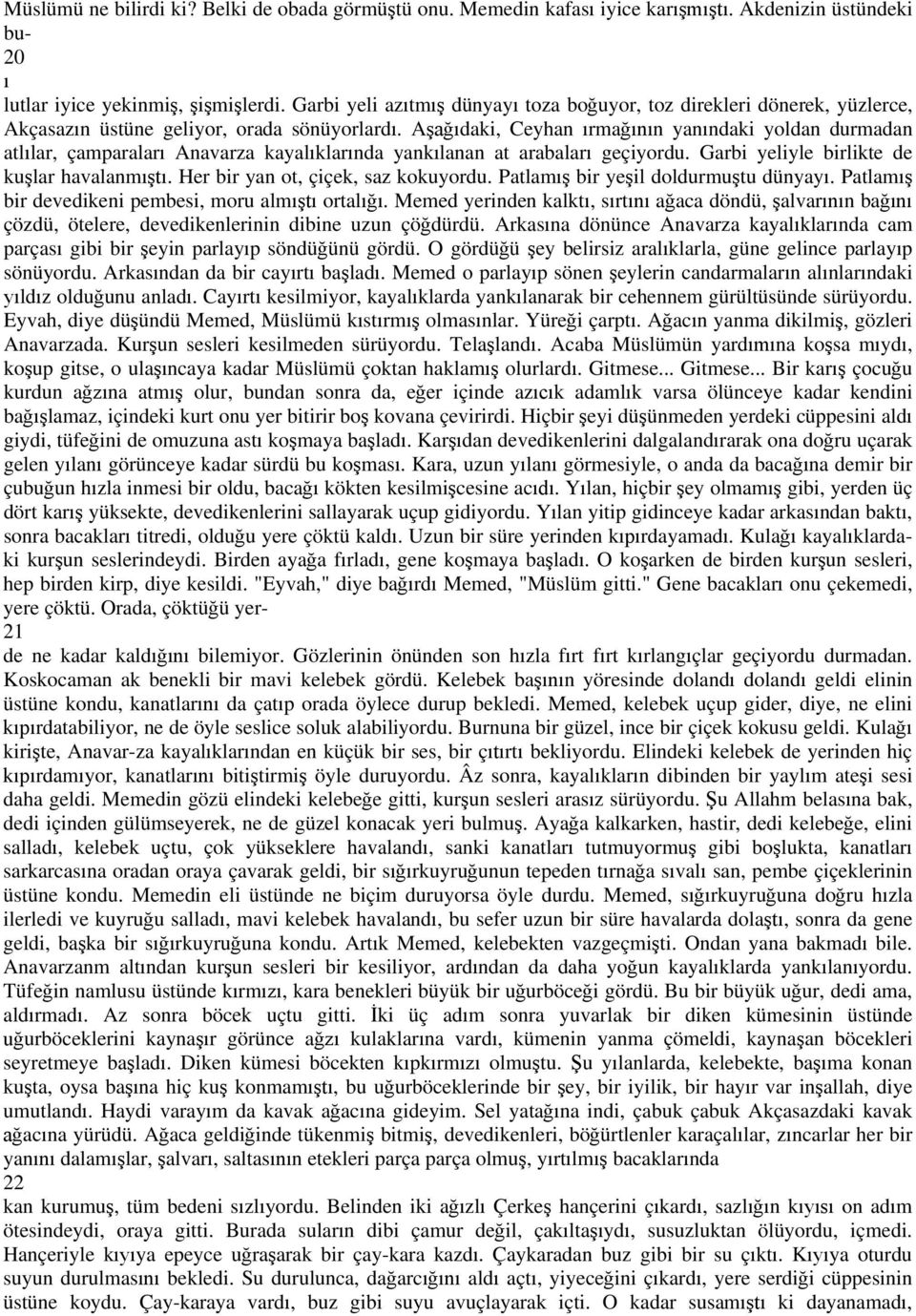 A daki, Ceyhan rma n yan ndaki yoldan durmadan atl lar, çamparalar Anavarza kayal klar nda yank lanan at arabalar geçiyordu. Garbi yeliyle birlikte de ku lar havalanm.