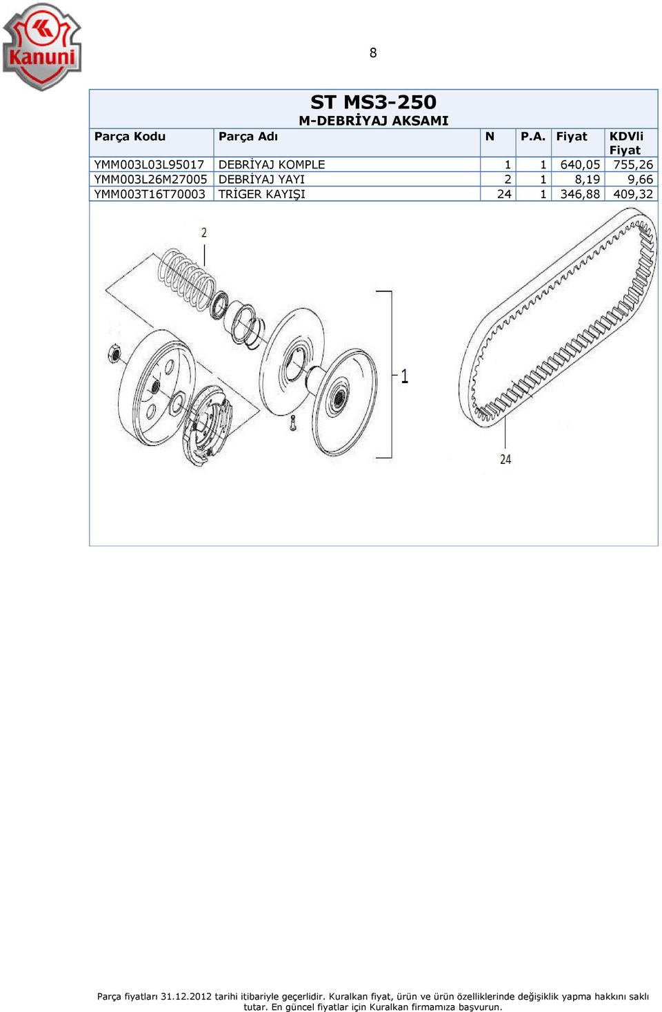 YMM003L26M27005 DEBRİYAJ YAYI 2 1 8,19