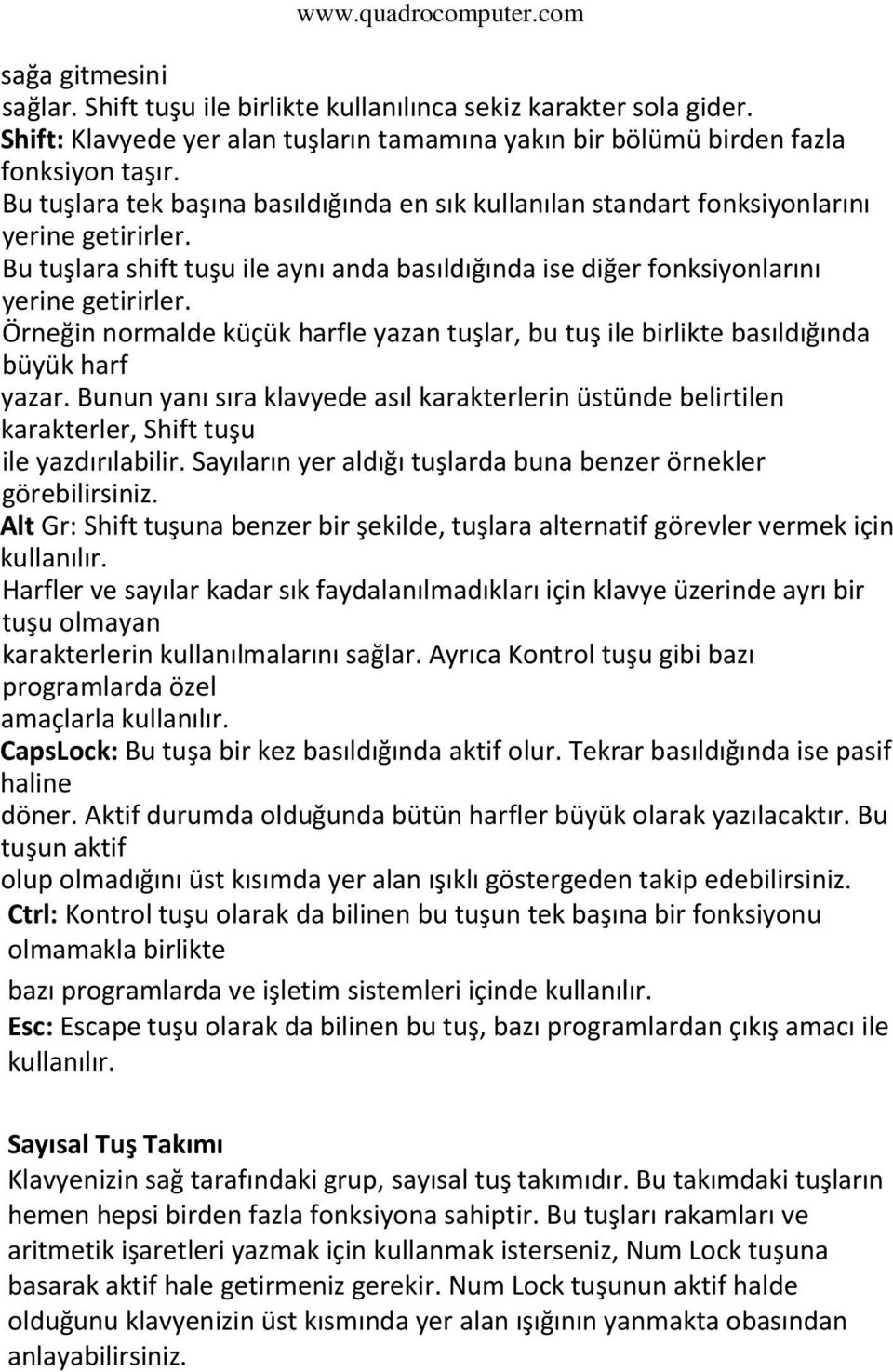 Örneğin normalde küçük harfle yazan tuşlar, bu tuş ile birlikte basıldığında büyük harf yazar.