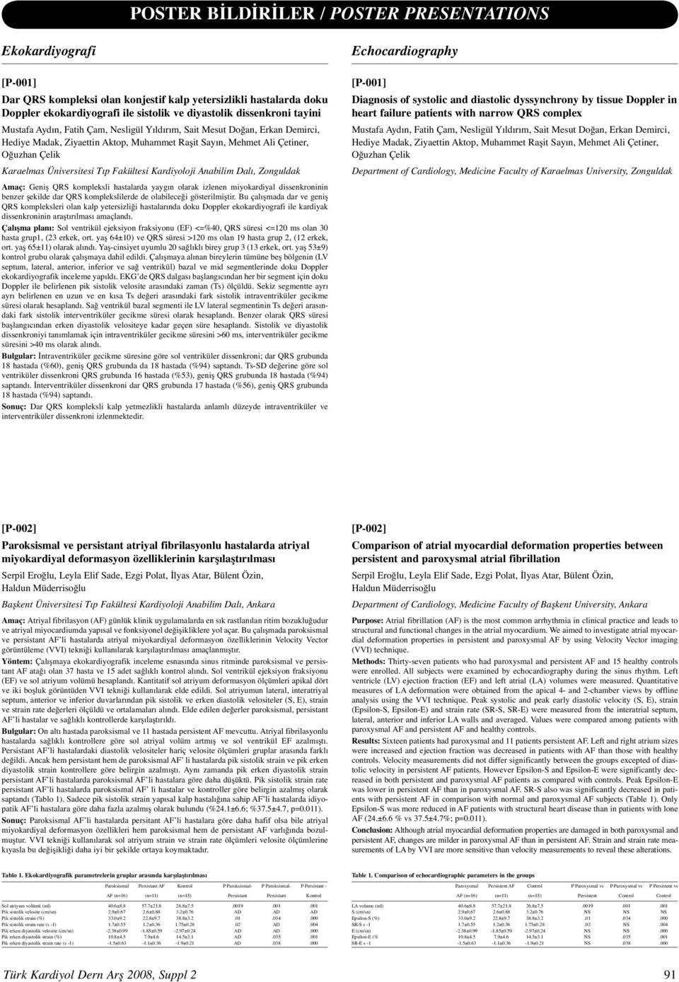 Fakültesi Kardiyoloji Anabilim Dalı, Zonguldak Echocardiography [P-00] Diagnosis of systolic and diastolic dyssynchrony by tissue Doppler in heart failure patients with narrow QRS complex Mustafa