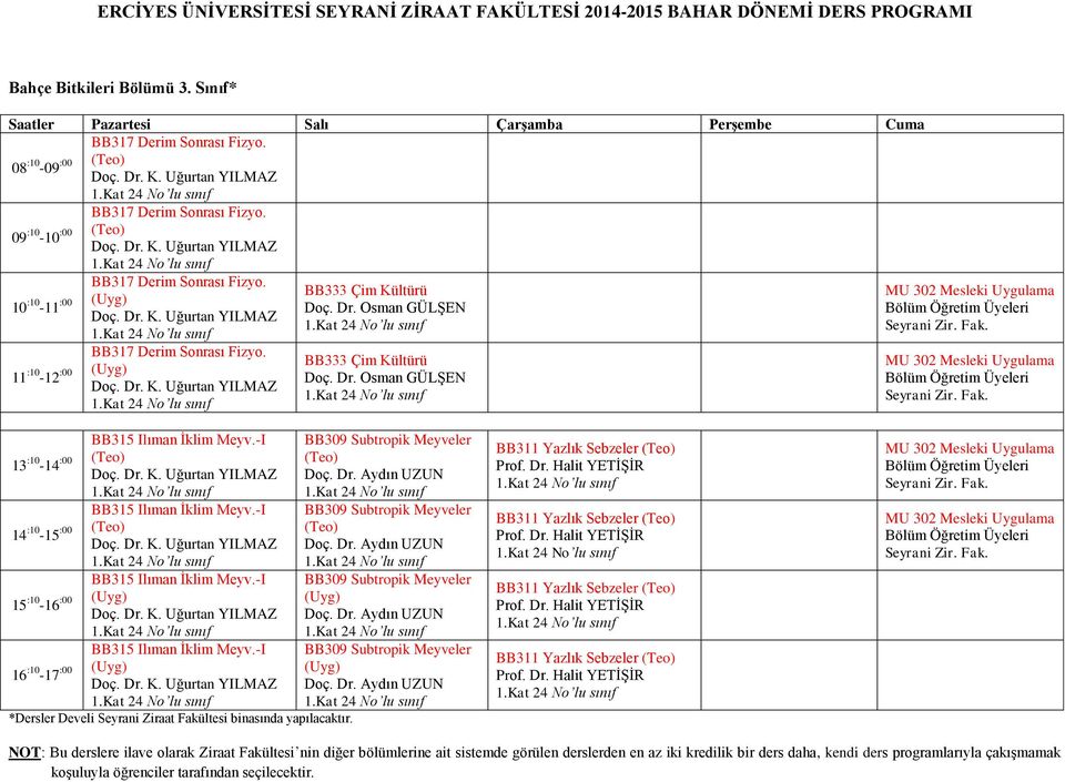 -I 13 :10-14 :00 Doç. Dr. K. Uğurtan YILMAZ BB315 Ilıman İklim Meyv.-I 14 :10-15 :00 Doç. Dr. K. Uğurtan YILMAZ BB315 Ilıman İklim Meyv.-I 15 :10-16 :00 Doç. Dr. K. Uğurtan YILMAZ BB315 Ilıman İklim Meyv.-I 16 :10-17 :00 Doç.