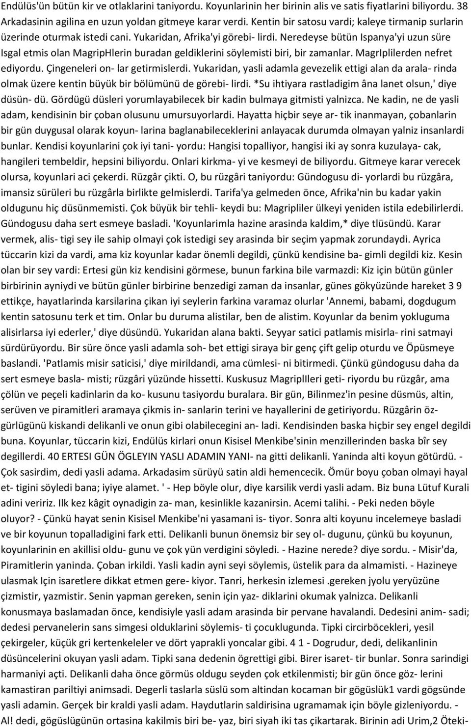 Neredeyse bütün Ispanya'yi uzun süre Isgal etmis olan MagripHlerin buradan geldiklerini söylemisti biri, bir zamanlar. MagrIplilerden nefret ediyordu. Çingeneleri on- lar getirmislerdi.