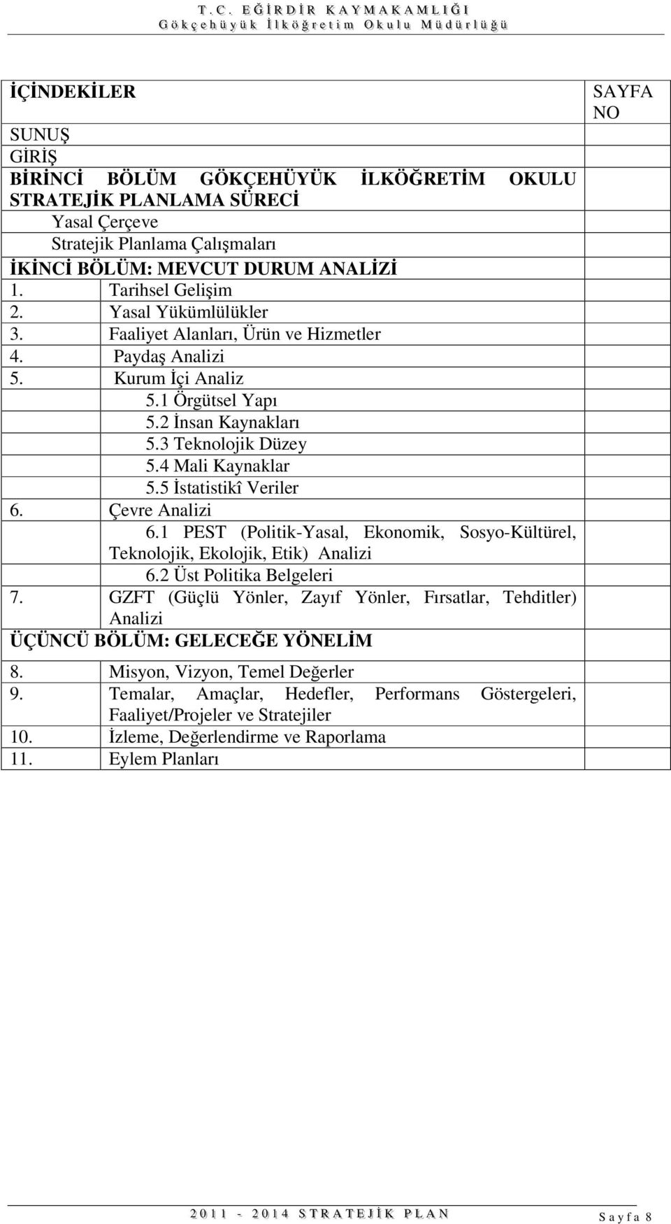 1 PEST (Politik-Yasal, Ekonomik, Sosyo-Kültürel, Teknolojik, Ekolojik, Etik) Analizi 6.2 Üst Politika Belgeleri 7.