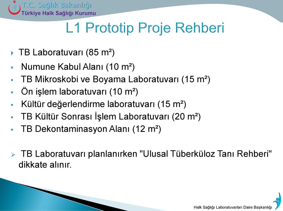 laboratuvarı (15 m²) TB Kültür Sonrası İşlem Laboratuvarı (20 m²) TB