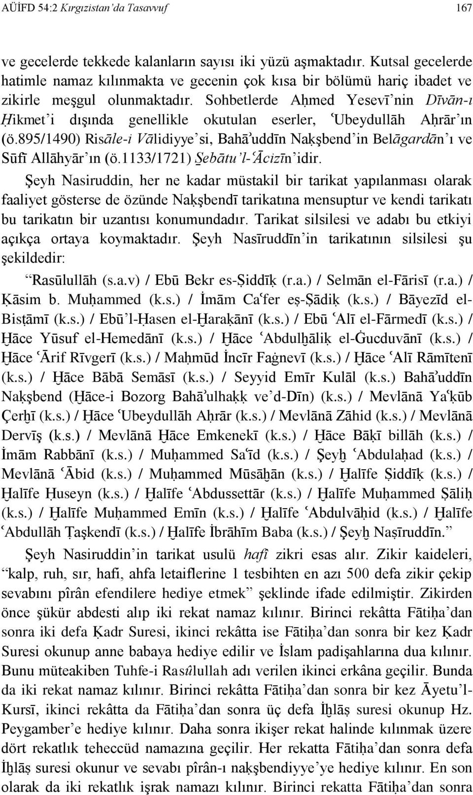 Sohbetlerde Aḥmed Yesevī nin Dīvān-ı Ḥikmet i dışında genellikle okutulan eserler, Ubeydullāh Aḥrār ın (ö.895/1490) Risāle-i Vālidiyye si, Bahā uddīn Naḳşbend in Belāgardān ı ve Sūfī Allāhyār ın (ö.