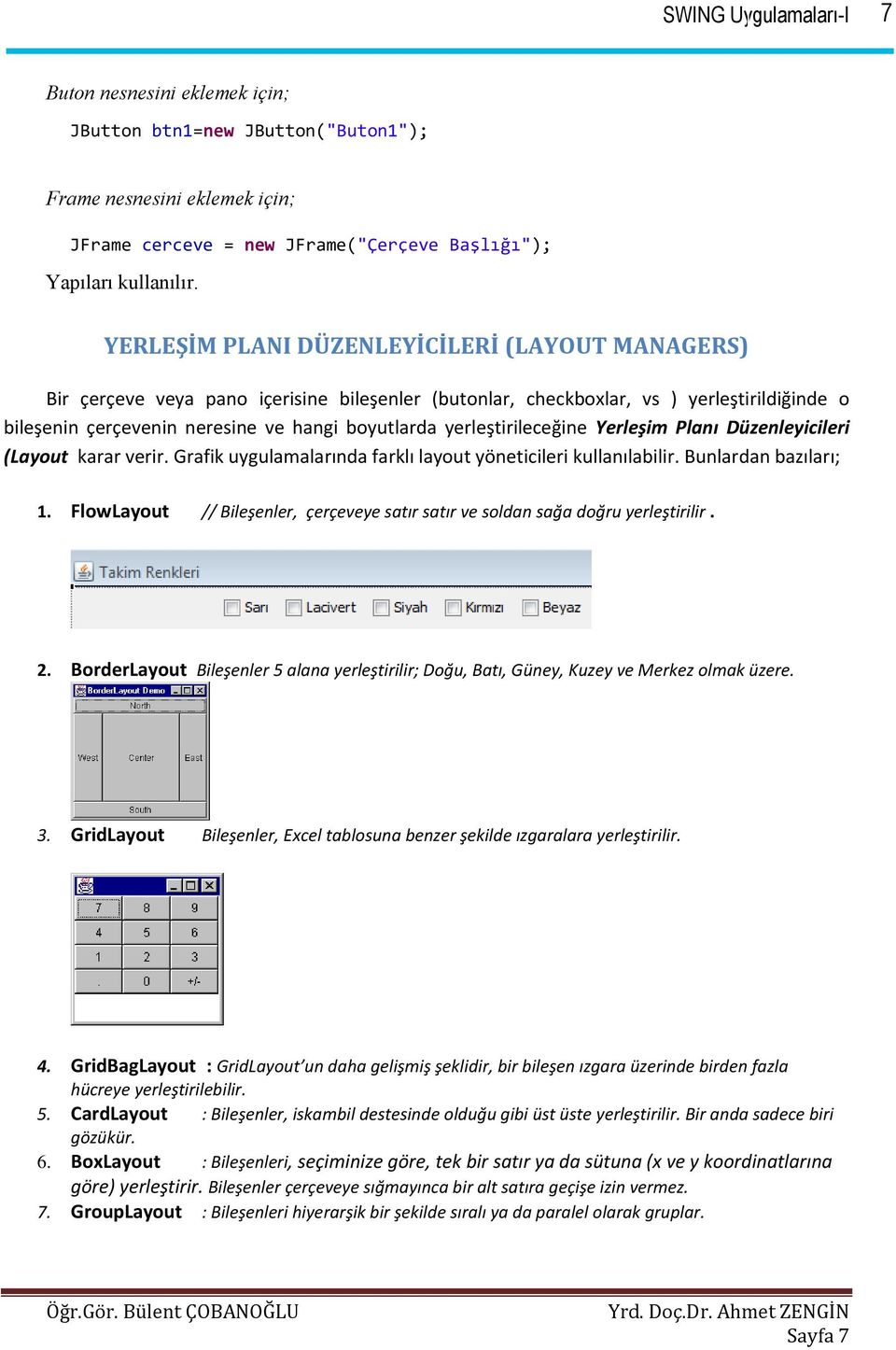 yerleştirileceğine Yerleşim Planı Düzenleyicileri (Layout karar verir. Grafik uygulamalarında farklı layout yöneticileri kullanılabilir. Bunlardan bazıları; 1.