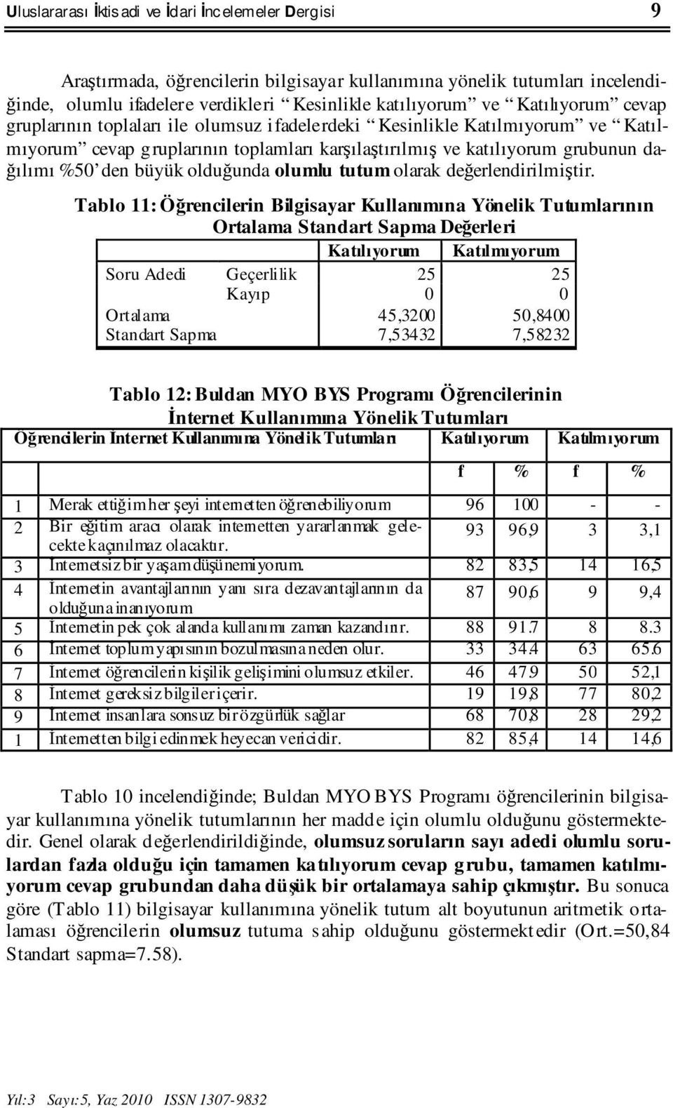 olduğunda olumlu tutum olarak değerlendirilmiştir.