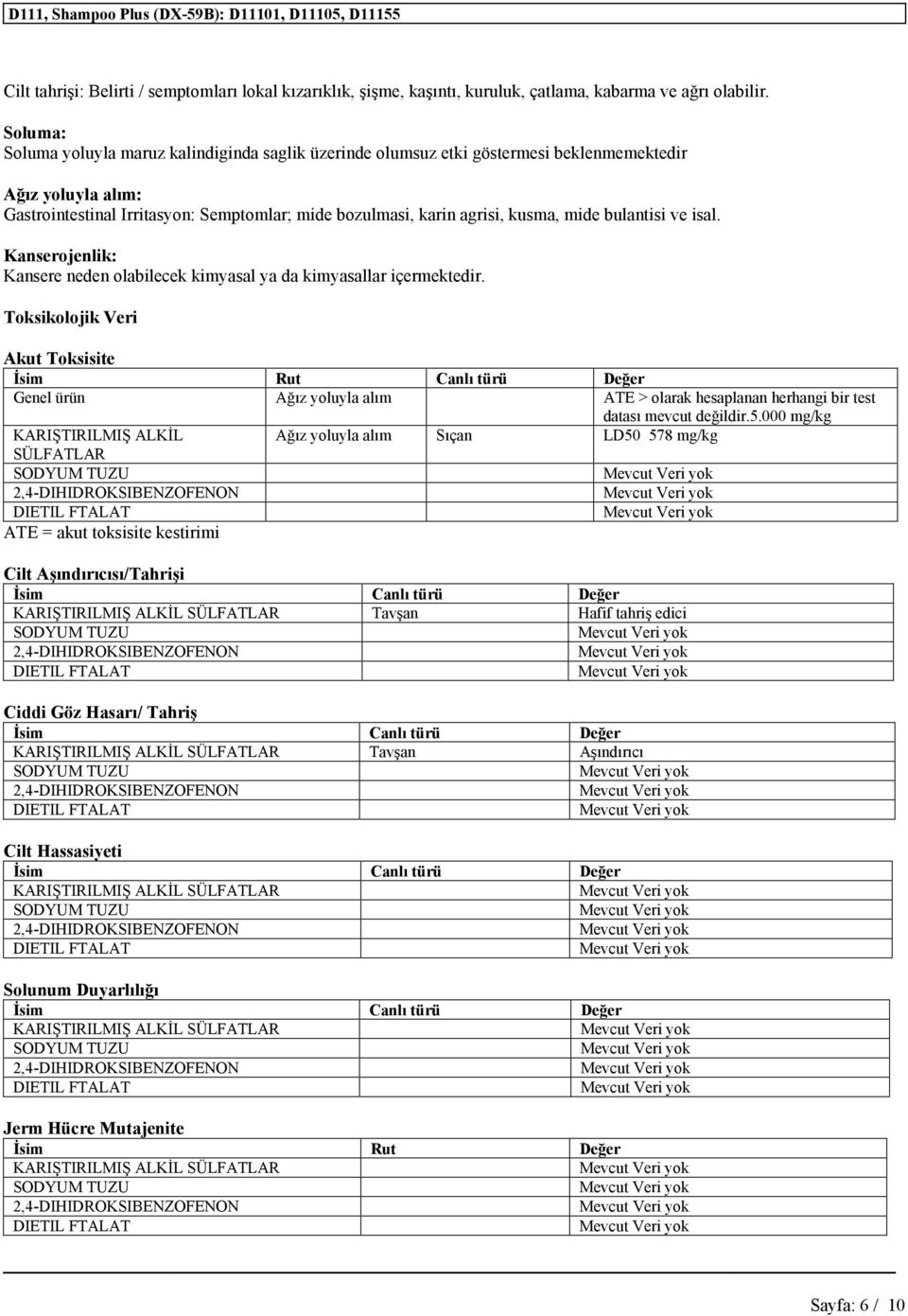 mide bulantisi ve isal. Kanserojenlik: Kansere neden olabilecek kimyasal ya da kimyasallar içermektedir.