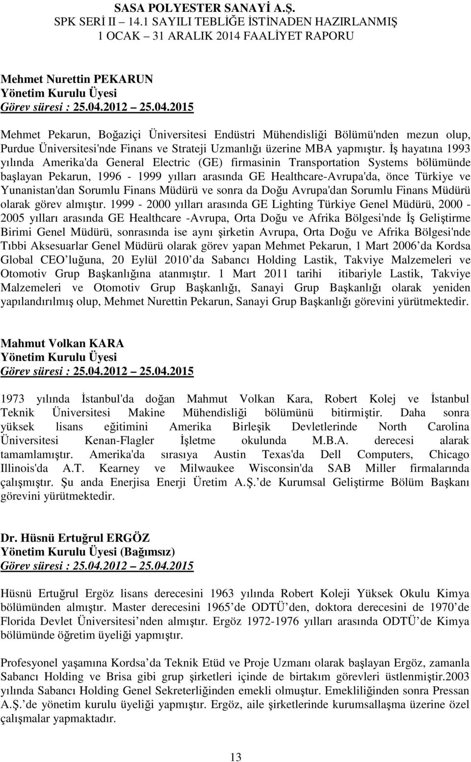 İş hayatına 1993 yılında Amerika'da General Electric (GE) firmasinin Transportation Systems bölümünde başlayan Pekarun, 1996-1999 yılları arasında GE Healthcare-Avrupa'da, önce Türkiye ve