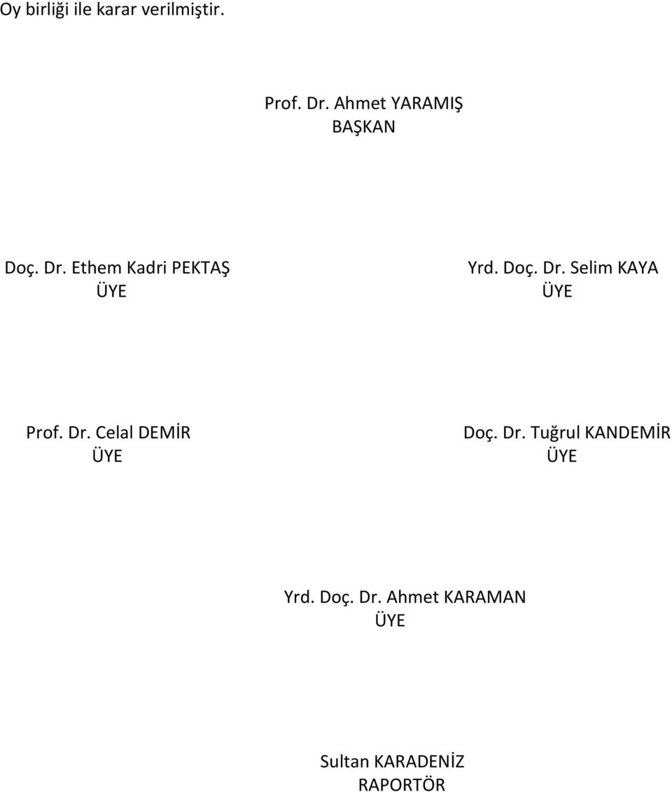 Doç. Dr. Selim KAYA Prof. Dr. Celal DEMİR Doç. Dr. Tuğrul KANDEMİR Yrd.