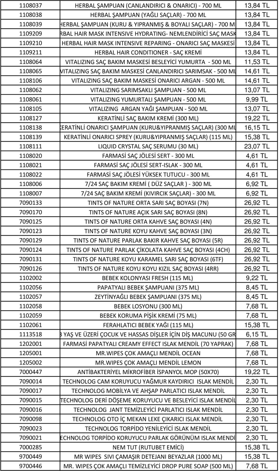 13,84 TL 1108064 VITALIZING SAÇ BAKIM MASKESİ BESLEYİCİ YUMURTA - 500 ML 11,53 TL 1108065 VITALIZING SAÇ BAKIM MASKESİ CANLANDIRICI SARIMSAK - 500 ML 14,61 TL 1108106 VITALIZING SAÇ BAKIM MASKESİ