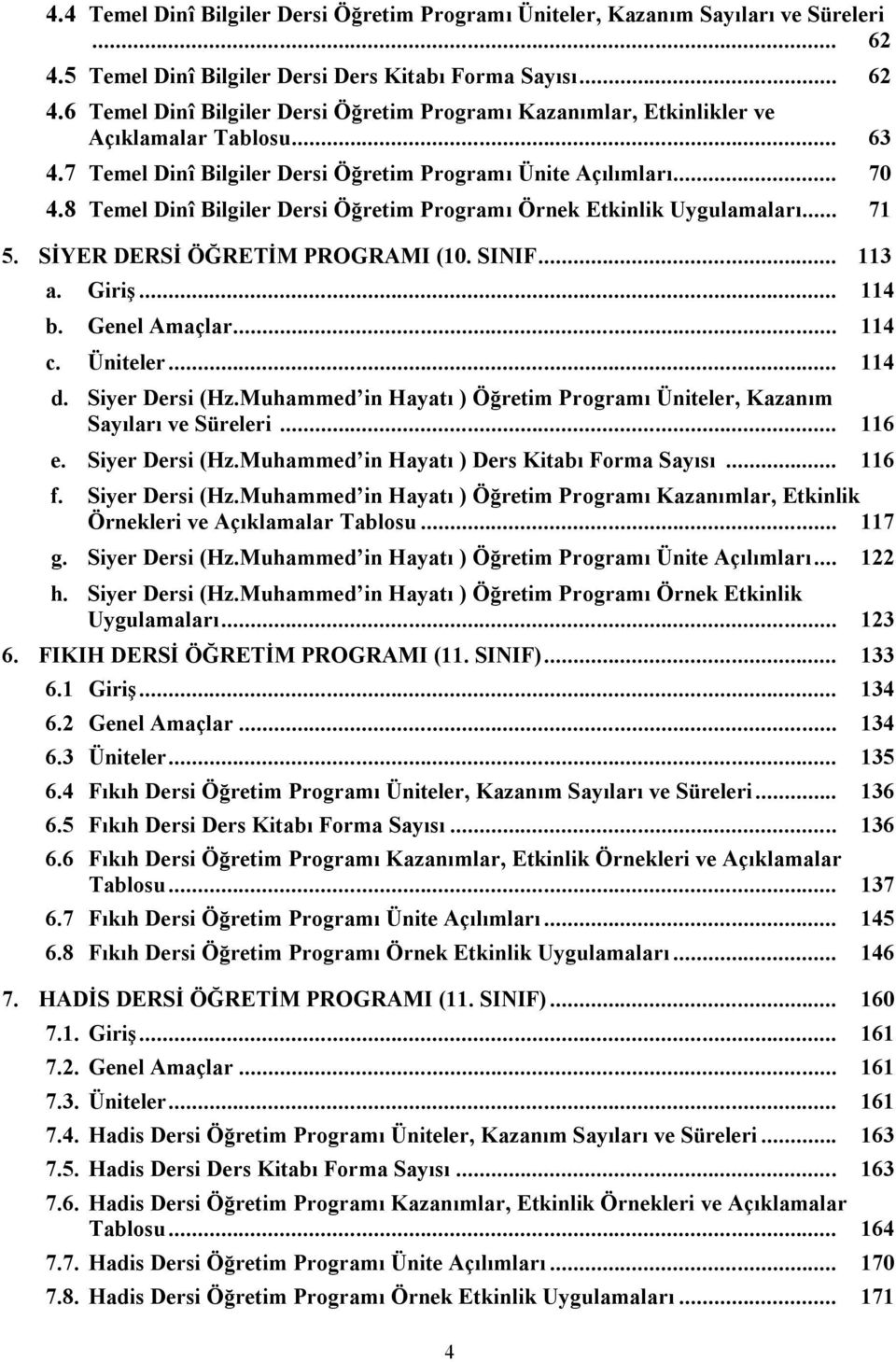 .. 113 a. Giriş... 114 b. Genel Amaçlar... 114 c. Üniteler... 114 d. Siyer Dersi (Hz.Muhammed in Hayatı ) Öğretim Programı Üniteler, Kazanım Sayıları ve Süreleri... 116 e. Siyer Dersi (Hz.Muhammed in Hayatı ) Ders Kitabı Forma Sayısı.