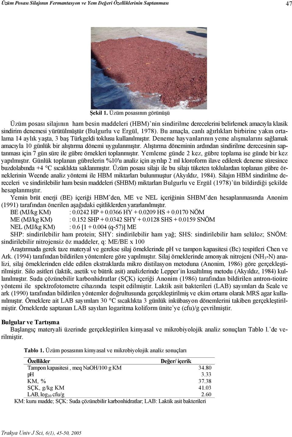 Bu amaçla, canlı ağırlıkları birbirine yakın ortalama 14 aylık yaşta, 3 baş Türkgeldi toklusu kullanılmıştır.