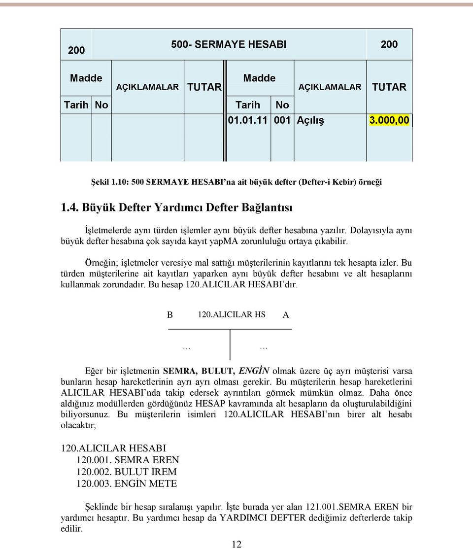 Dolayısıyla aynı büyük defter hesabına çok sayıda kayıt yapma zorunluluğu ortaya çıkabilir. Örneğin; işletmeler veresiye mal sattığı müşterilerinin kayıtlarını tek hesapta izler.