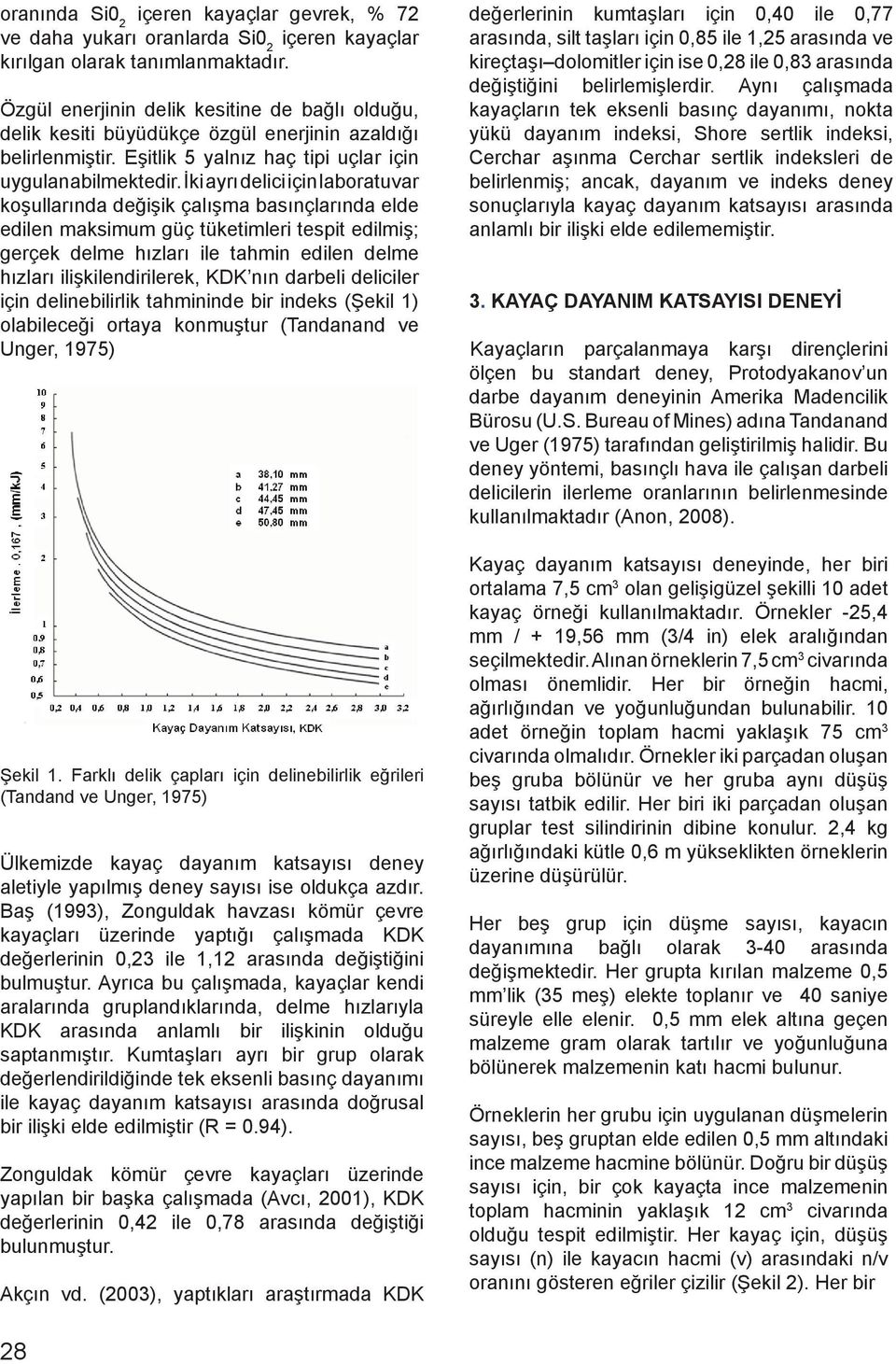 İki ayrı delici içi laboratuvar koşullarıda değişik çalışma basıçlarıda elde edile maksimum güç tüketimleri tespit edilmiş; gerçek delme hızları ile tahmi edile delme hızları ilişkiledirilerek, KDK ı