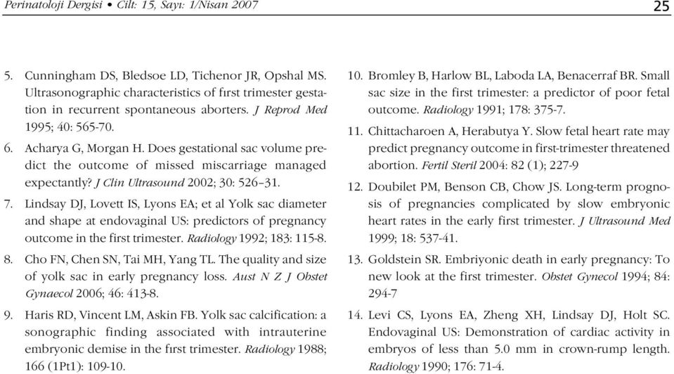 Does gestational sac volume predict the outcome of missed miscarriage managed expectantly? J Clin Ultrasound 2002; 30: 526 31. 7.