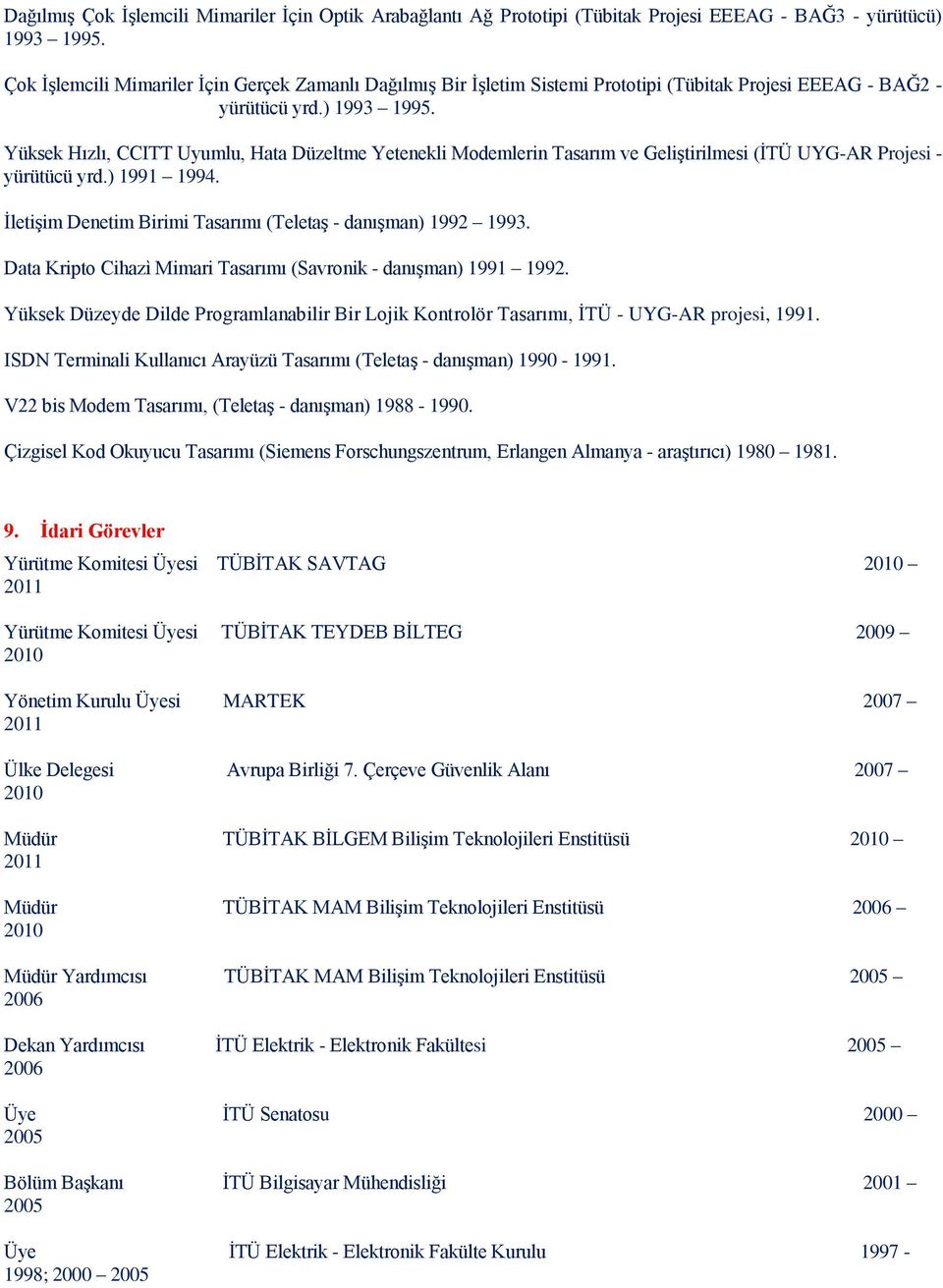 Yüksek Hızlı, CCITT Uyumlu, Hata Düzeltme Yetenekli Modemlerin Tasarım ve Geliştirilmesi (İTÜ UYG-AR Projesi - yürütücü yrd.) 1991 1994.