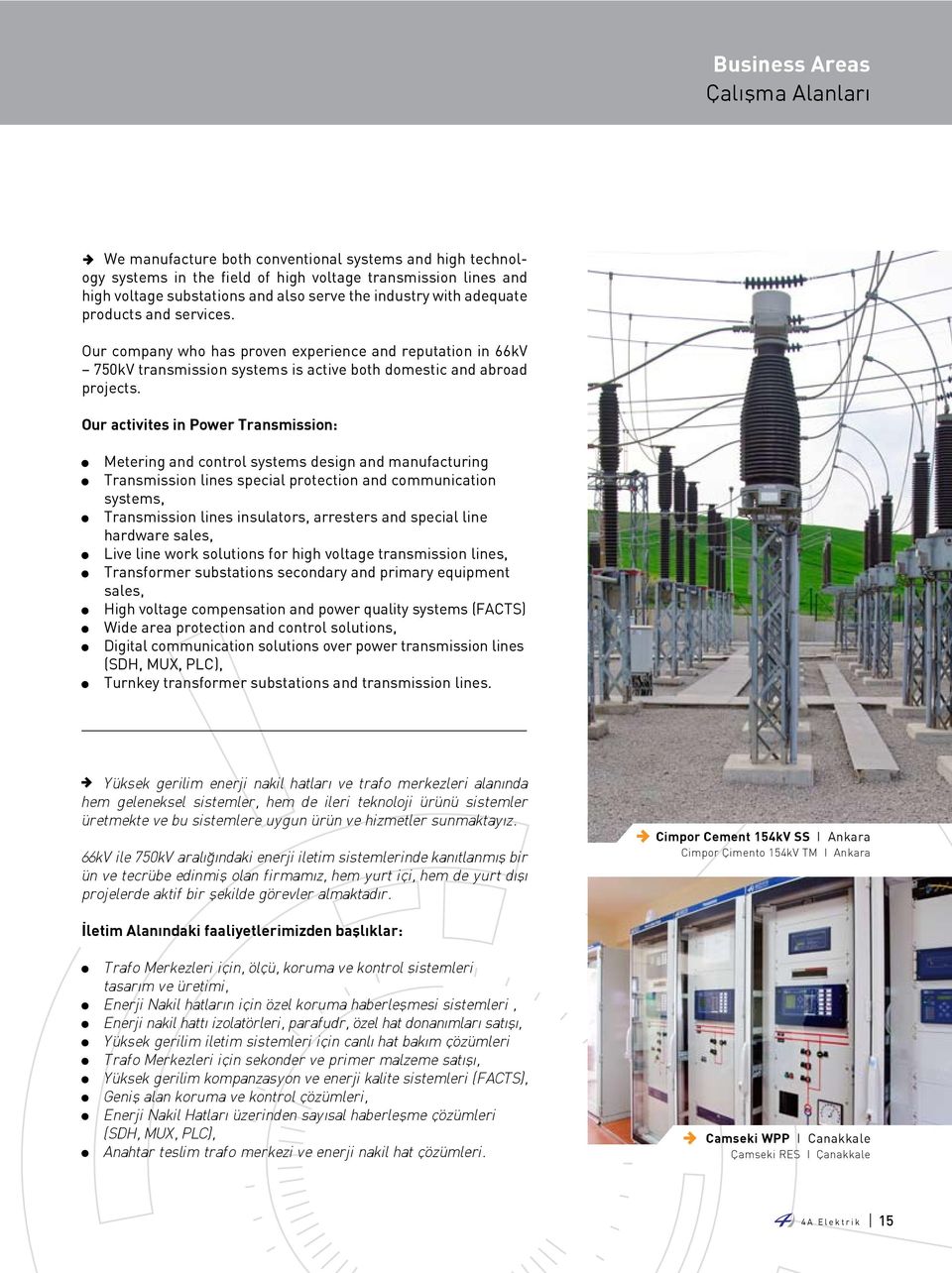 Our activites in Power Transmission: Metering and control systems design and manufacturing Transmission lines special protection and communication systems, Transmission lines insulators, arresters