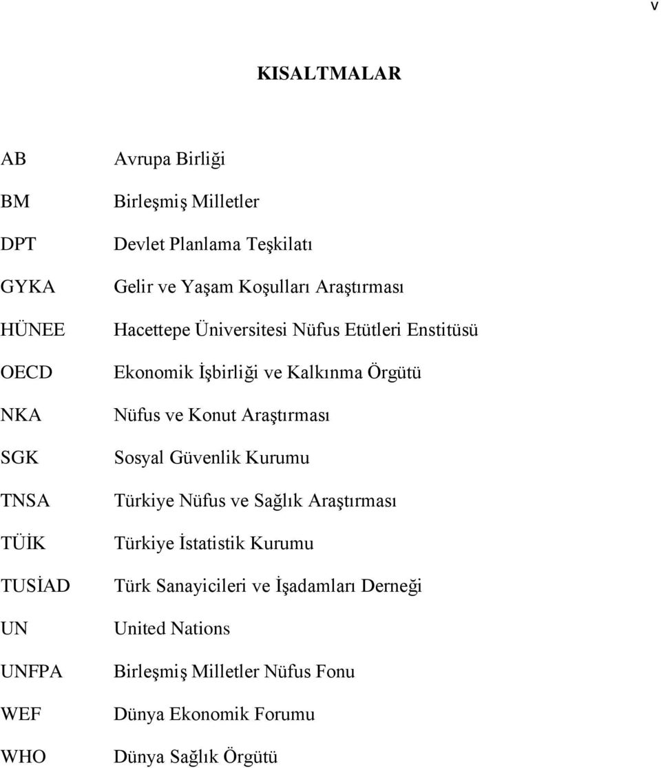 Kalkınma Örgütü Nüfus ve Konut Araştırması Sosyal Güvenlik Kurumu Türkiye Nüfus ve Sağlık Araştırması Türkiye İstatistik