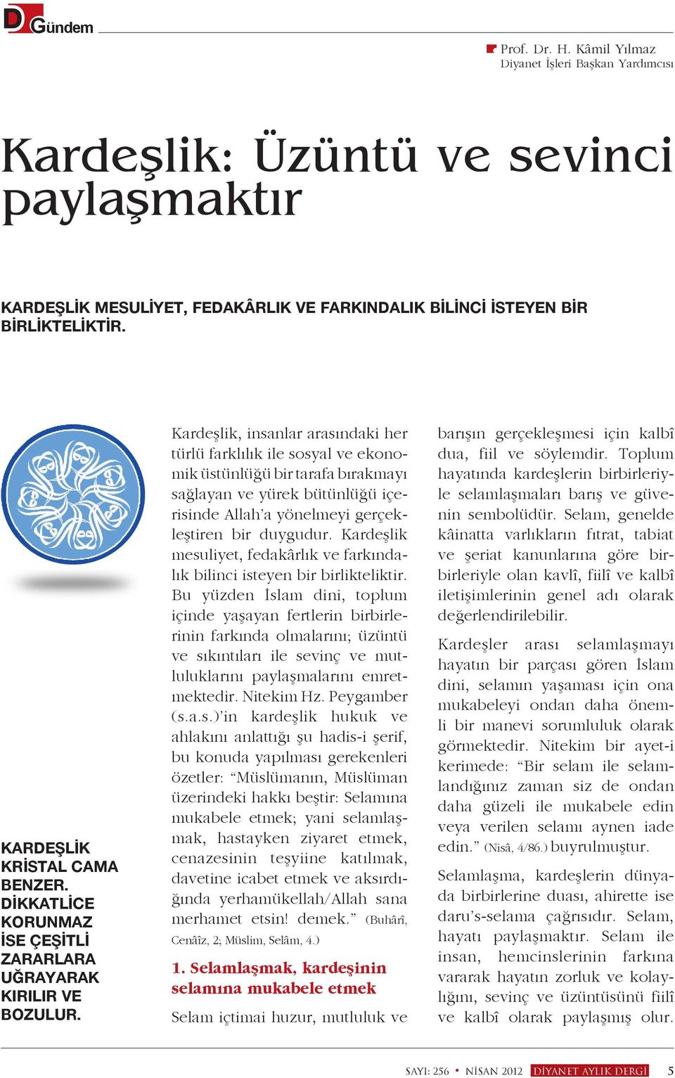 Kardeşlik, insanlar arasındaki her türlü farklılık ile sosyal ve ekonomik üstünlüğü bir tarafa bırakmayı sağlayan ve yürek bütünlüğü içerisinde Allah a yönelmeyi gerçekleştiren bir duygudur.