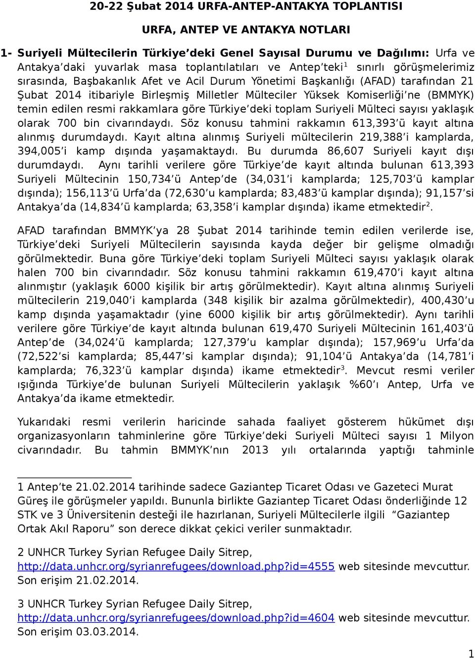 Komiserliği ne (BMMYK) temin edilen resmi rakkamlara göre Türkiye deki toplam Suriyeli Mülteci sayısı yaklaşık olarak 700 bin civarındaydı.