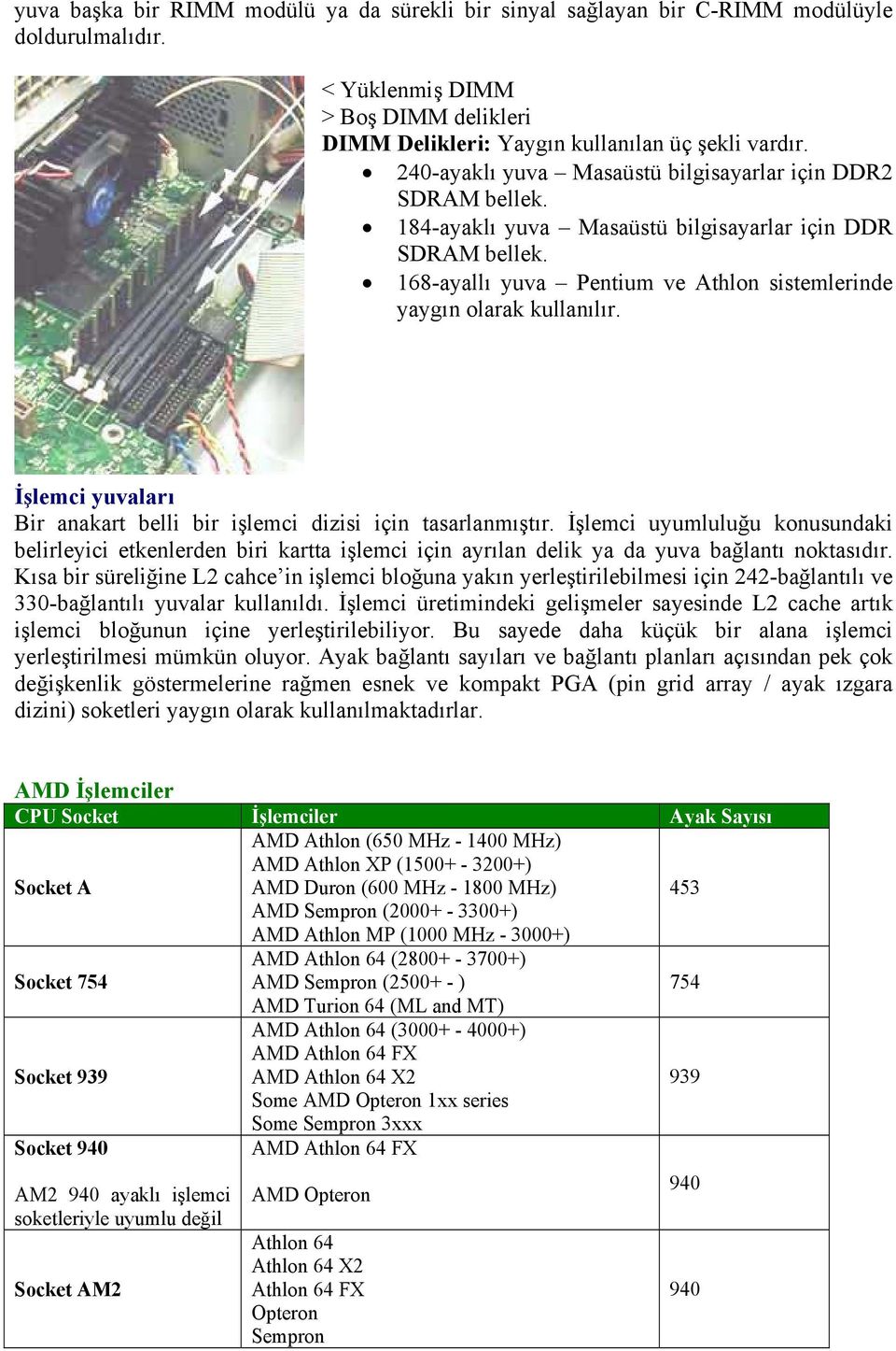 İşlemci yuvaları Bir anakart belli bir işlemci dizisi için tasarlanmıştır. İşlemci uyumluluğu konusundaki belirleyici etkenlerden biri kartta işlemci için ayrılan delik ya da yuva bağlantı noktasıdır.