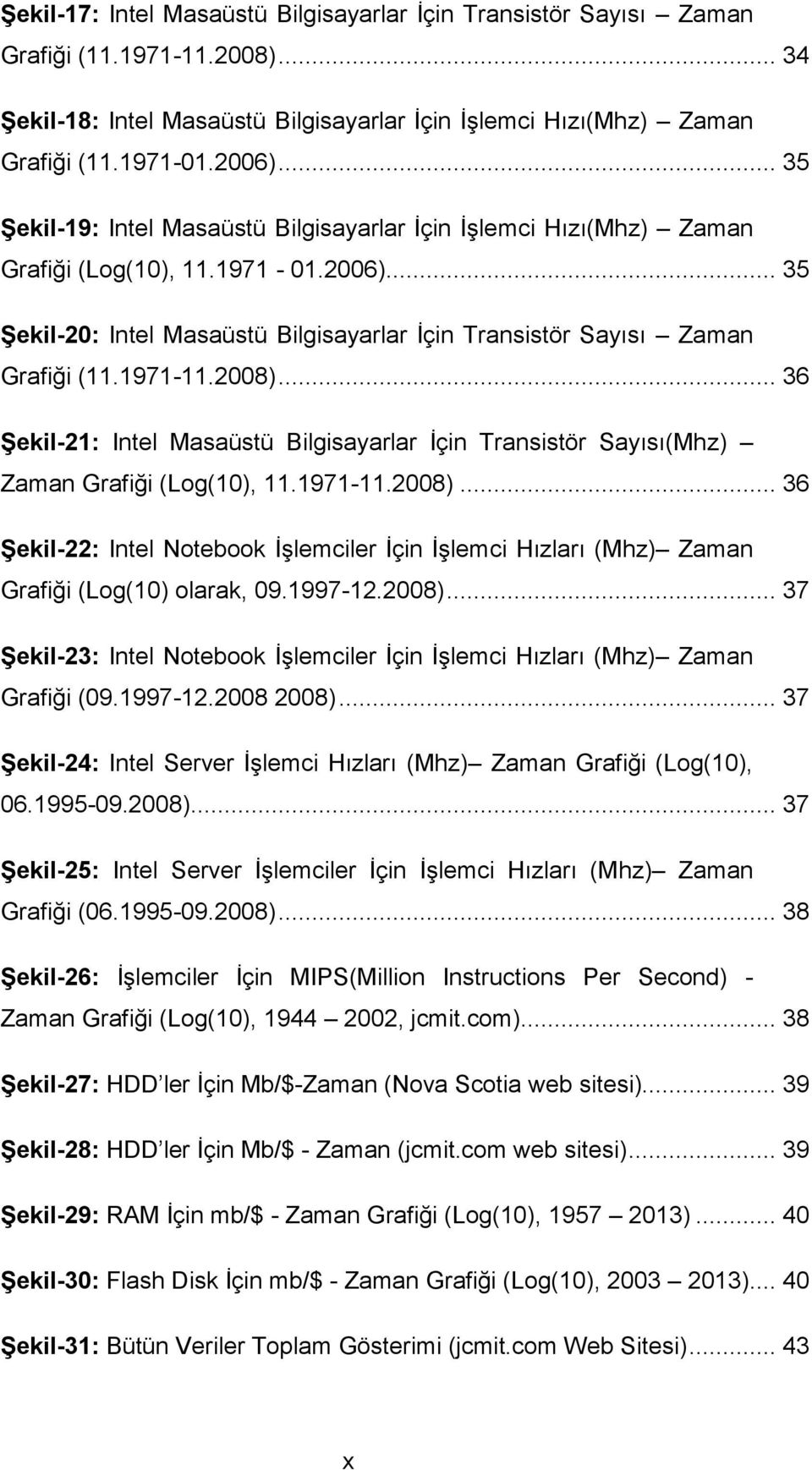 1971-11.2008)... 36 Şekil-21: Intel Masaüstü Bilgisayarlar İçin Transistör Sayısı(Mhz) Zaman Grafiği (Log(10), 11.1971-11.2008)... 36 Şekil-22: Intel Notebook İşlemciler İçin İşlemci Hızları (Mhz) Zaman Grafiği (Log(10) olarak, 09.