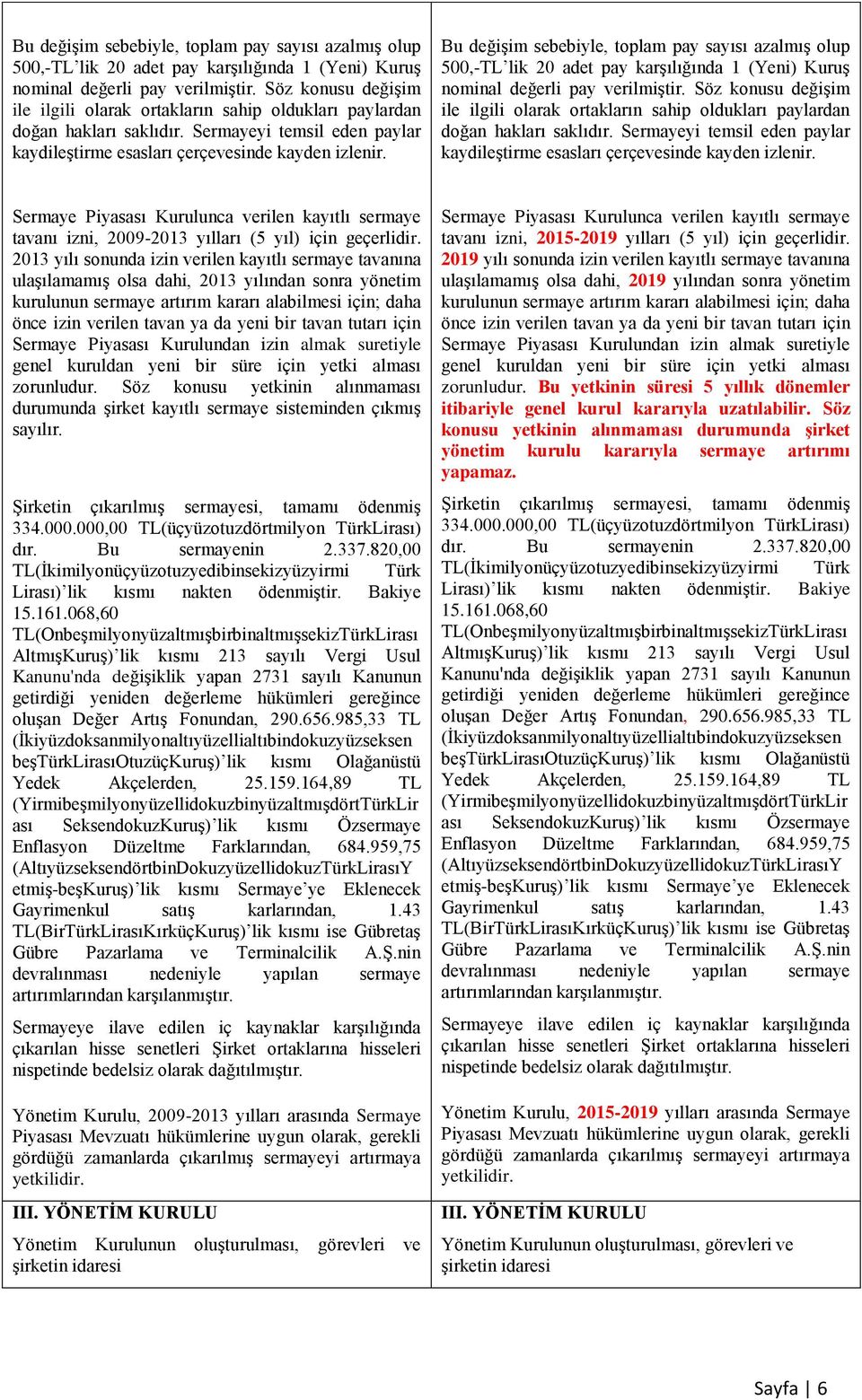 Sermaye Piyasası Kurulunca verilen kayıtlı sermaye tavanı izni, 2009-2013 yılları (5 yıl) için geçerlidir.