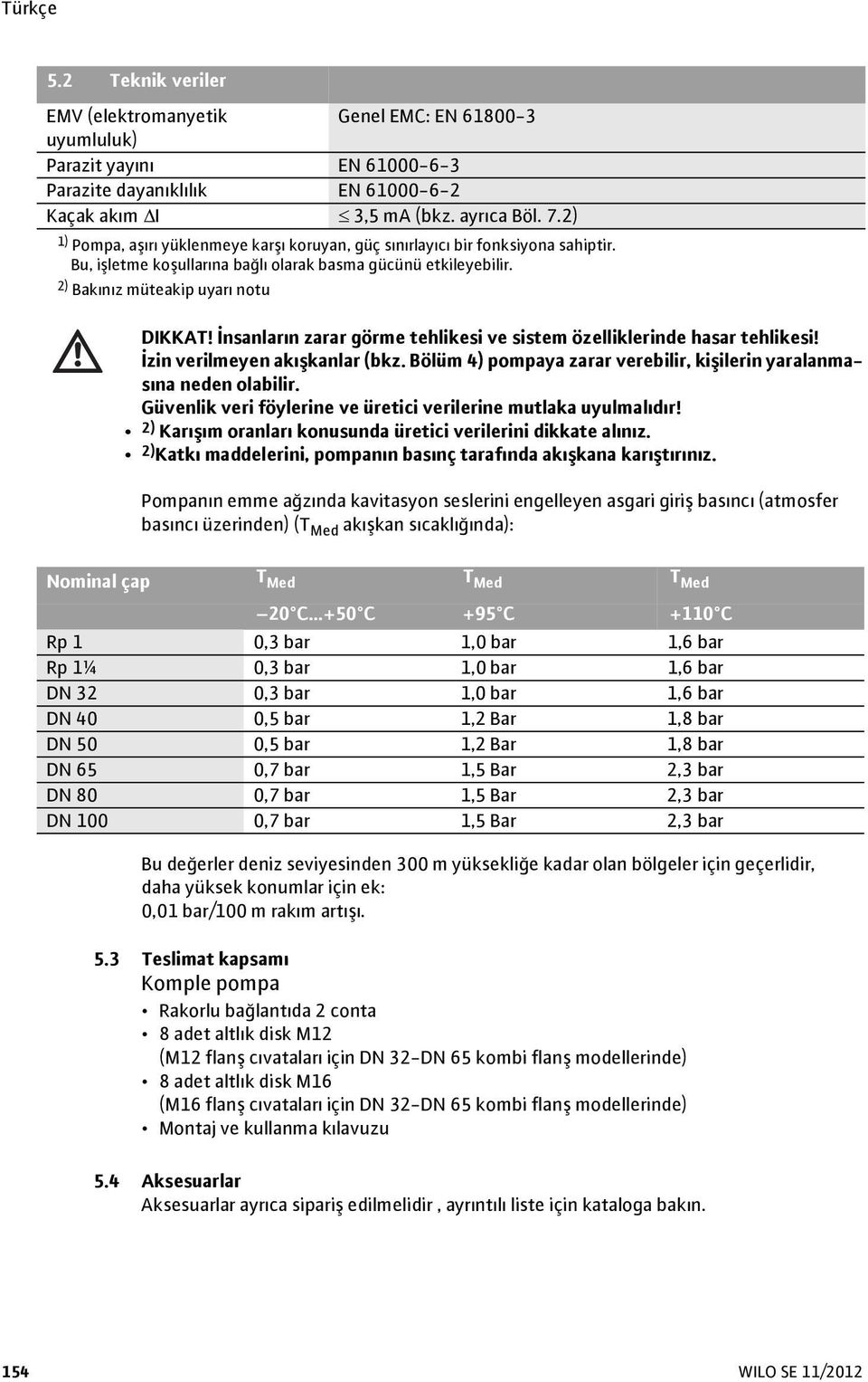 İnsanların zarar görme tehlikesi ve sistem özelliklerinde hasar tehlikesi! İzin verilmeyen akışkanlar (bkz. Bölüm 4) pompaya zarar verebilir, kişilerin yaralanmasına neden olabilir.