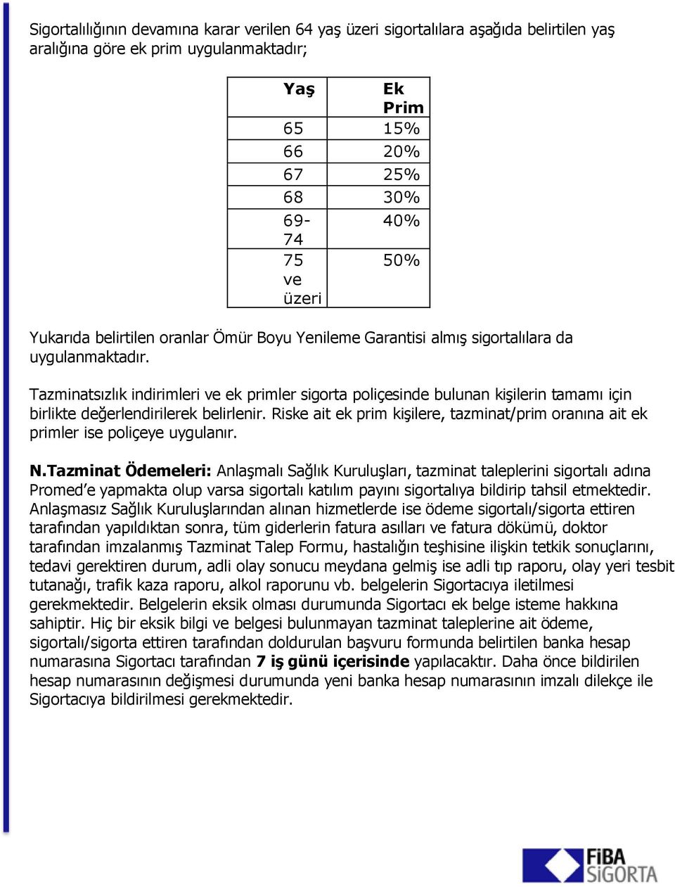 Tazminatsızlık indirimleri ve ek primler sigorta poliçesinde bulunan kiģilerin tamamı için birlikte değerlendirilerek belirlenir.